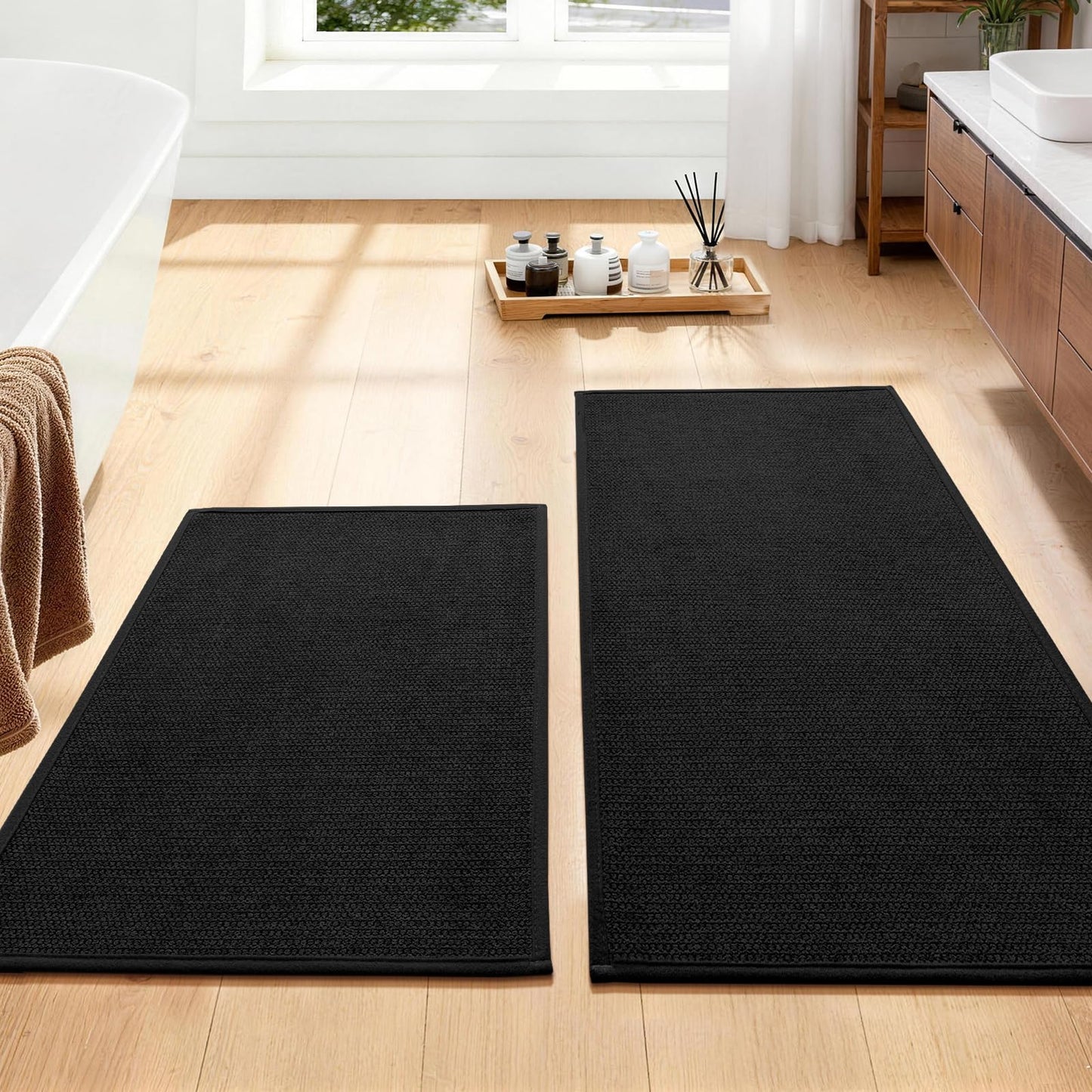 YIHOUSE Gray Bathroom Rugs Sets 3 Piece, Quick Dry Thin Bath Mat with Toilet Rug, Non Slip Absorbent Machine Washable, Bath Runner Rugs for Bathtub Sink Home Decor