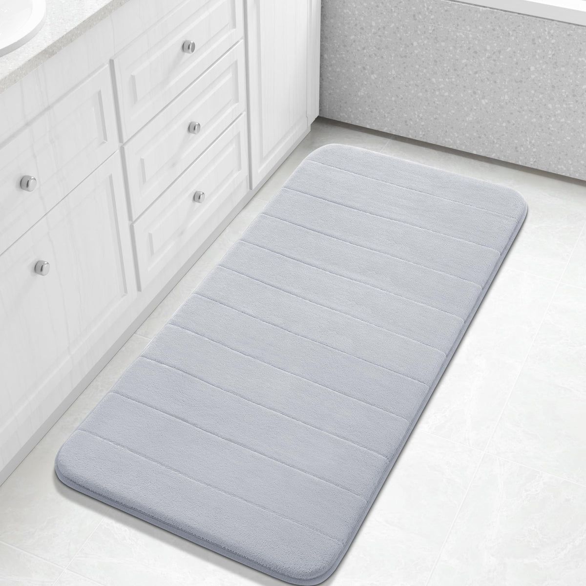 Yimobra Memory Foam Bath Mat, Super Soft Absorbent Bathroom Rug Non Slip, Quick Dry, Machine Washable Floor Carpet for Tub Shower, Home Decor Accessories, 24x17, Grey