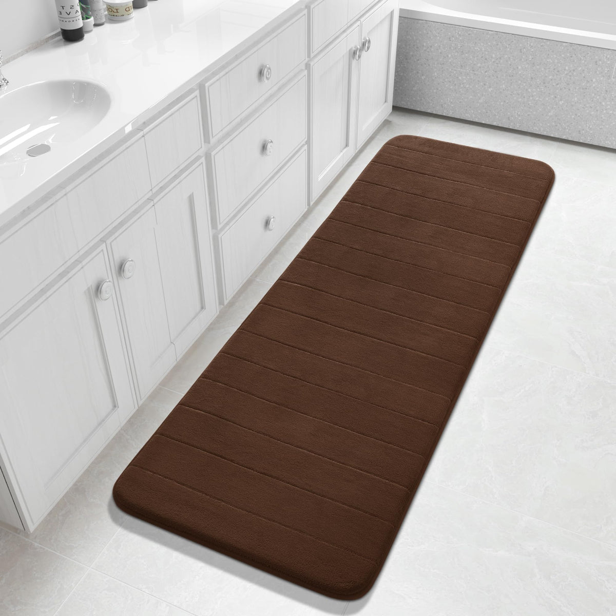 Yimobra Memory Foam Bath Mat, Super Soft Absorbent Bathroom Rug Non Slip, Quick Dry, Machine Washable Floor Carpet for Tub Shower, Home Decor Accessories, 24x17, Grey