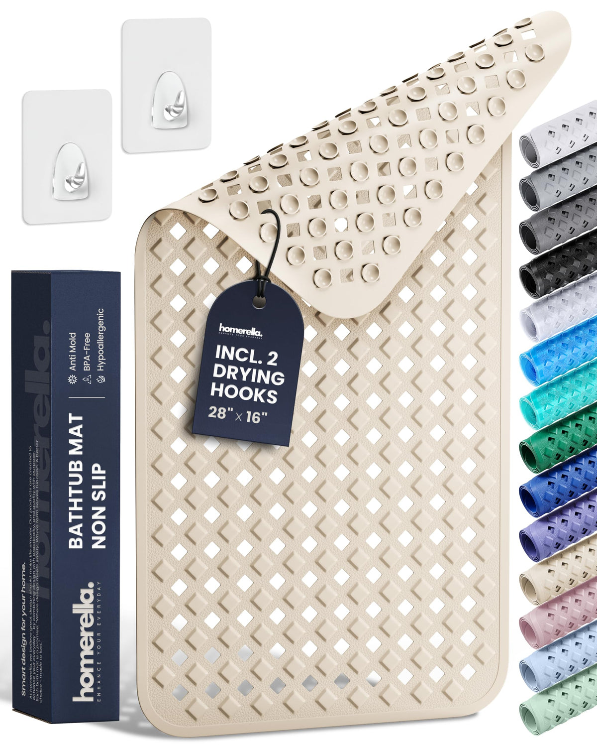 homerella Bathtub Mat Non Slip 35x16 Shower Mat Non Slip Anti Mold BPA Free | Mildew Resistant, Machine Washable, Extra Long Tub Mat, Shower Mats for Inside Shower, Bath Mat for Tub Non Slip EU Certified