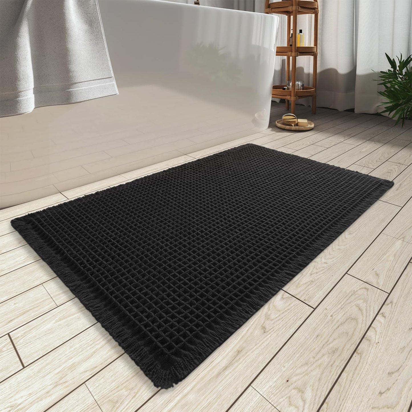 Upgraded Waffle Bath Mat Ultra Absorbent Non Slip Bathroom Mat, 17" x 24" | Brown, Quick Dry Washable Bathroom Rugs, Extra Soft Decorative Bath Rugs for Bathroom Floor, Beside Tub and Shower