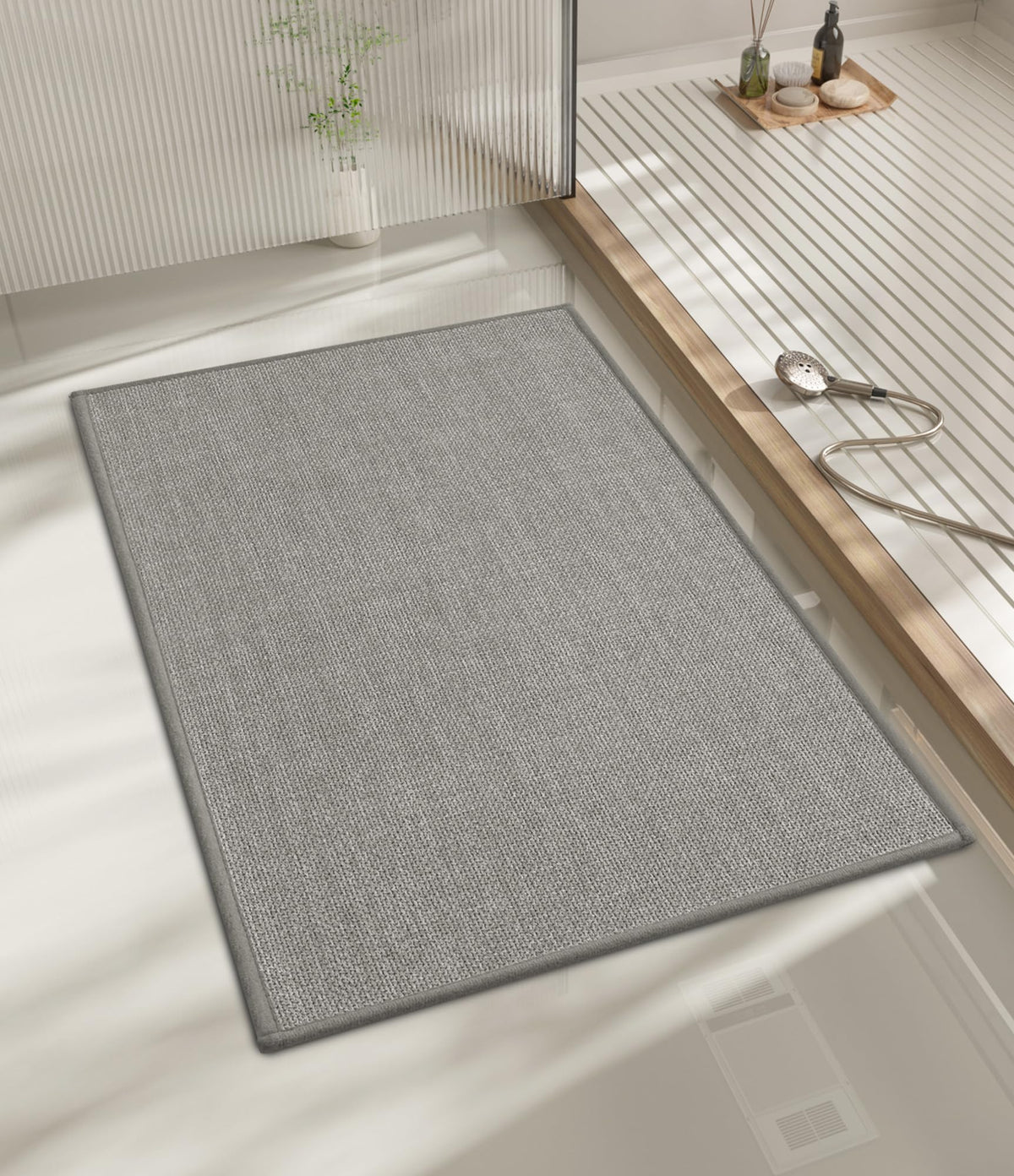 chakme Bathroom Rugs Mat 24x17, Ultra Thin Non Slip Bath Mat Small Quick Dry Absorbent Bath Mat for Bathroom Floor, (Dark Beige, 24"x17")