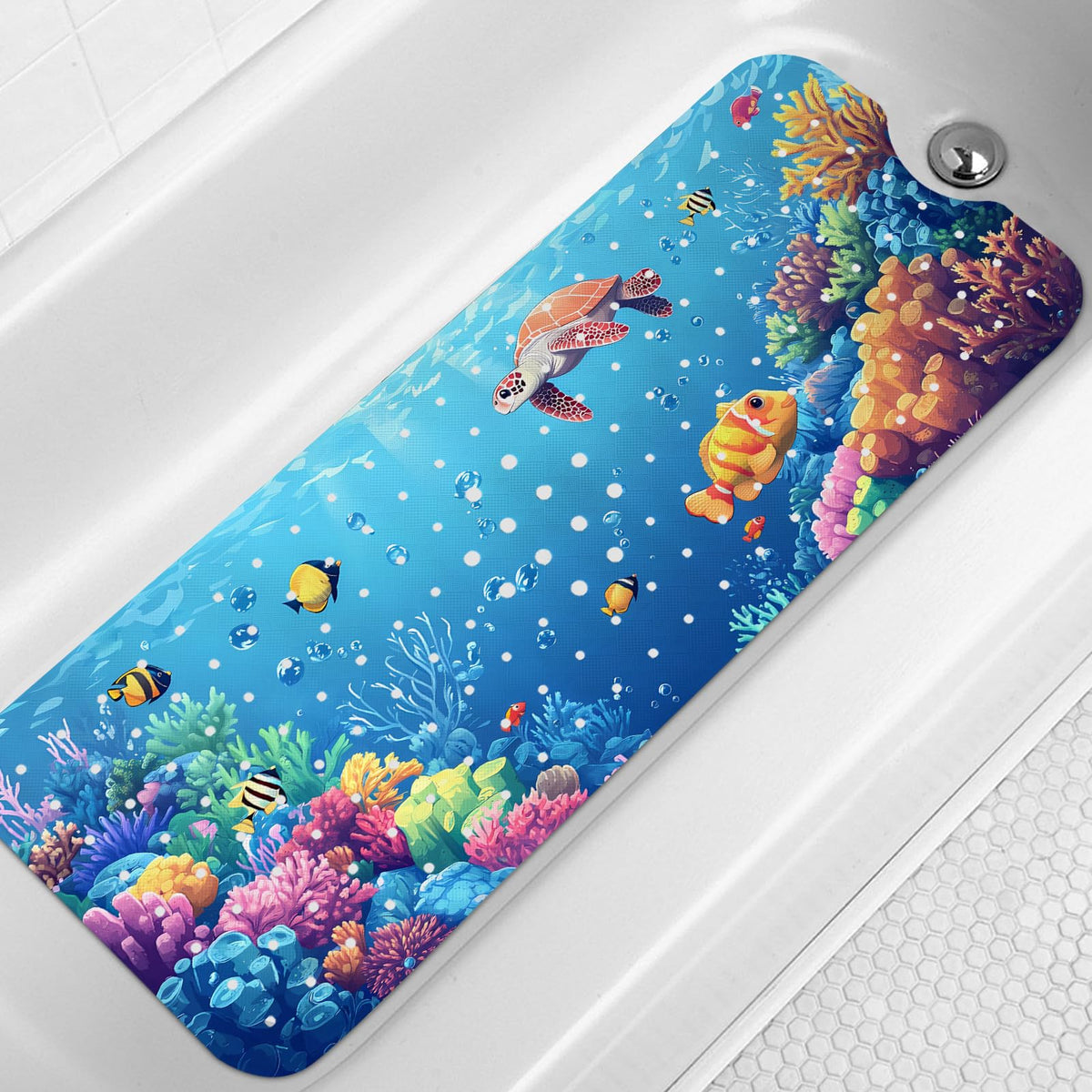 LNOND Bath Mat for Tub for Kids, Toddler Bathtub mat Non Slip, Whales and Coral Kids Bath Mats for Bathroom Non Slip with Drain Holes and Suction Cups,Machine Washable (40 X 16 Inch)