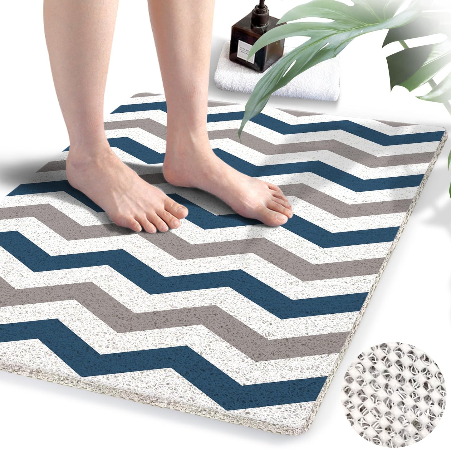 godehone Shower Mats Non Slip Without Suction Cups, PVC Loofah Bathroom Mats, Loofah Mats for Shower and Bathroom, Quick Drying, 15.7× 36 Inch, Grey