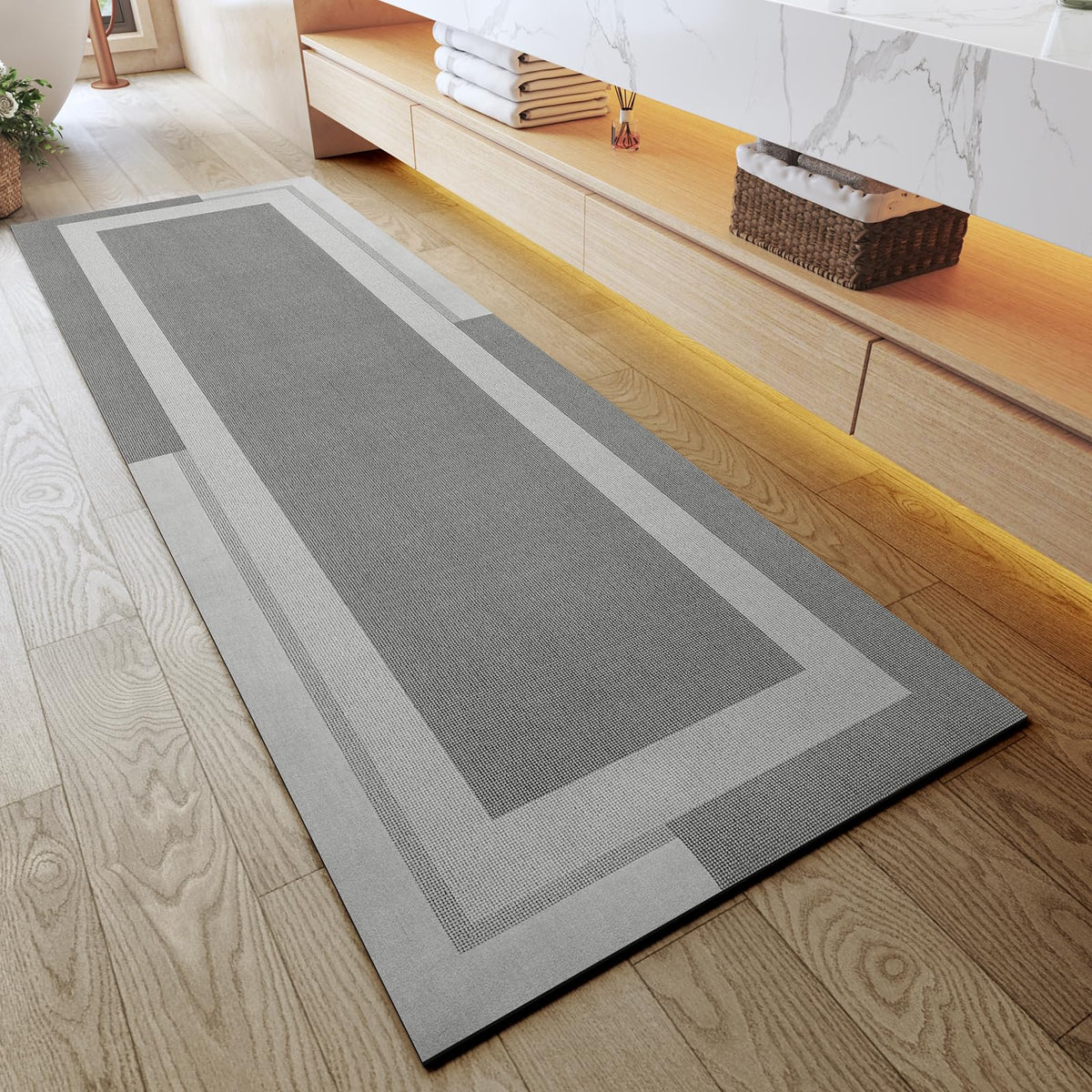 YDKGL Non Slip Bath Mat Thin Bathroom Rugs Fit Under Door Grey 16"x 24" | Quick Dry Absorbent Washable Rubber Backing Bath Rug Shower Mat Bathroom Floor Mat for Sink Bathtub Beside Shower Entrance