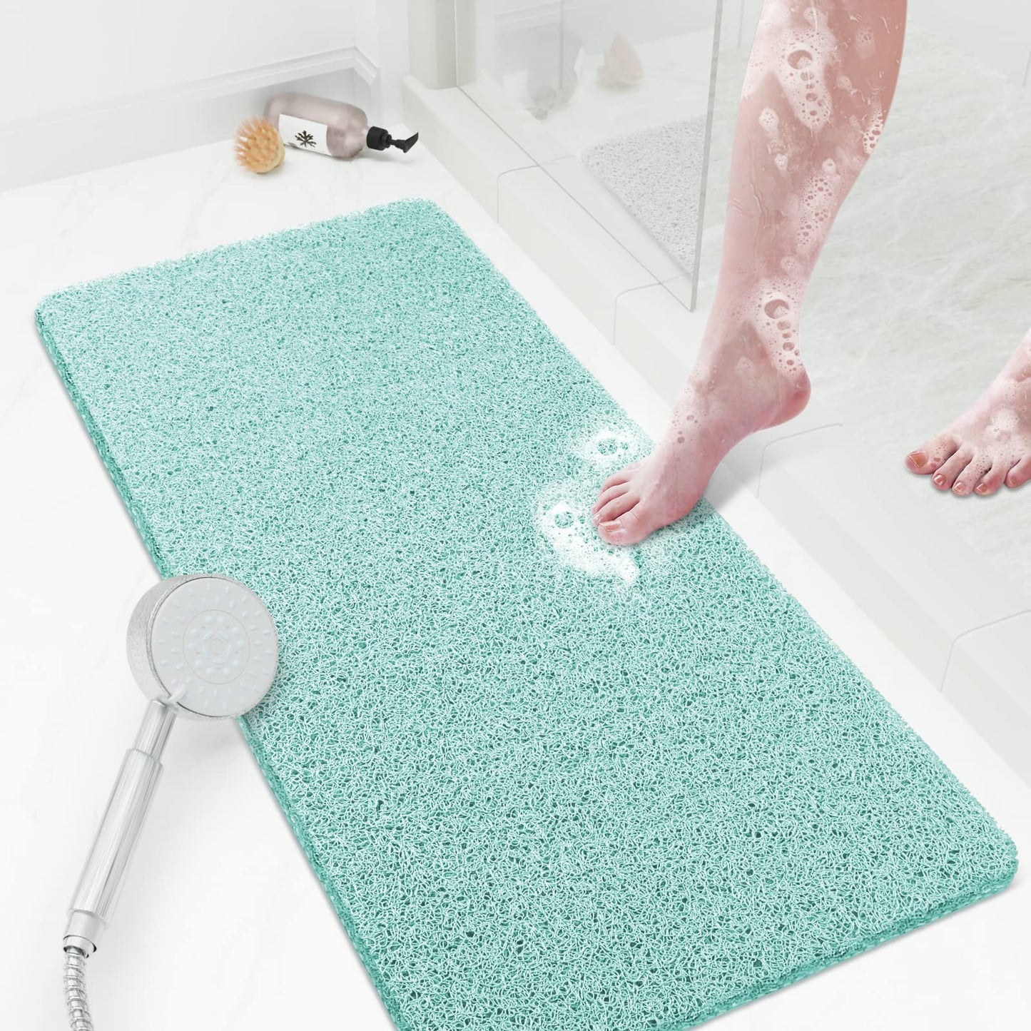 SoftDuo Shower Mat Bathtub Mat Non-Slip Soft Tub Mat | 24x16 inch,PVC Loofah Bath Mat with Drain for Tub and Bathroom,Quick Drying,Grey