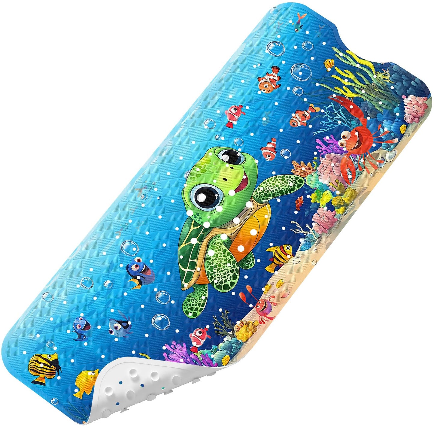 Baby Bath Mat for Tub Non Slip Kids, BPA Free Extra Long Bathtub Mat 40x16 with Drain Holes and 200 Suction Cups, Non Toxic Machine Washable Toddler Bath Mat, No Fading, Sea