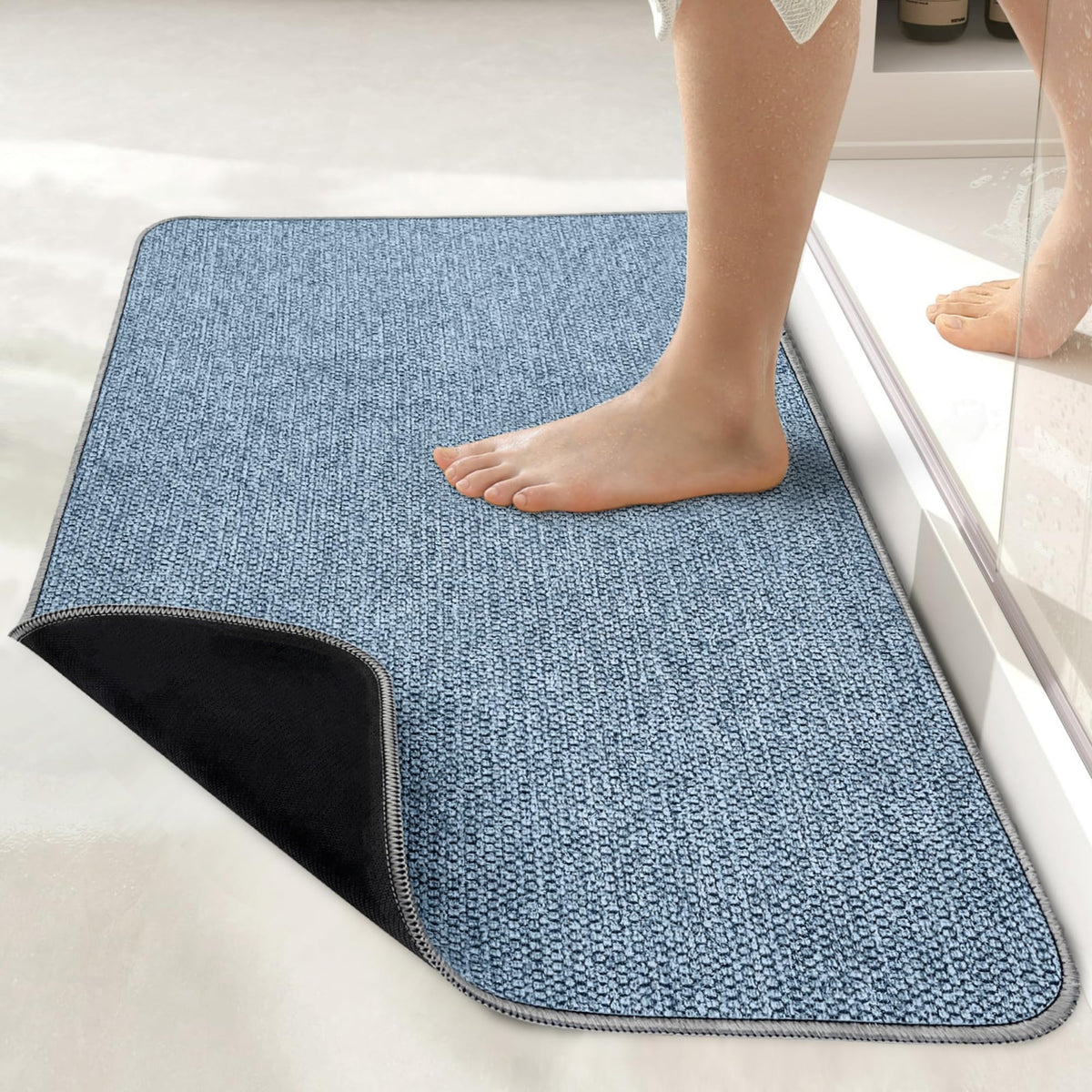 Bath Mat,Ultra Thin Bathroom Rugs,Rubber Bath Mats for Bathroom,No Slip Bath Rugs,Quick Dry,Machine Washable,Low Pile,Absorbent,Shower Outside,Sink,Home Decor Accessories.Grey,1'5"x2'3"(17x27Inch)