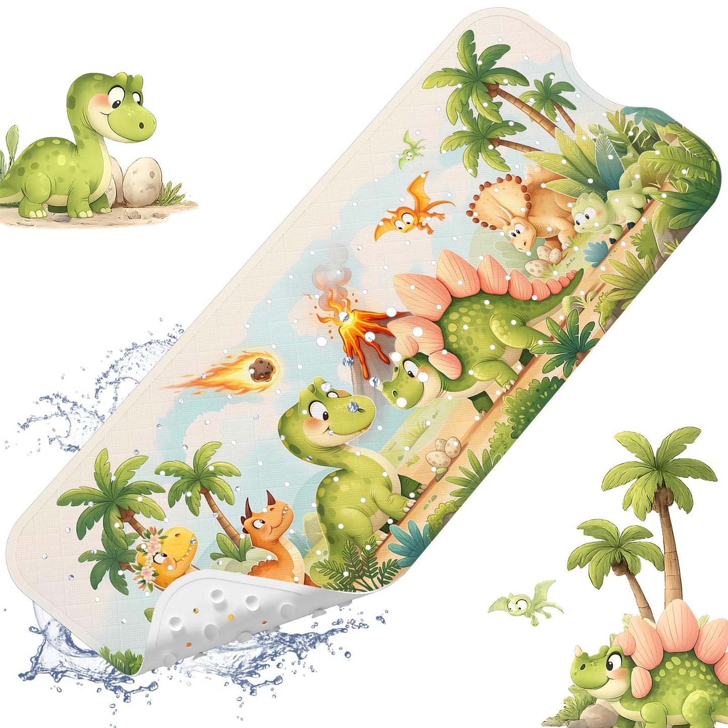 XIYUNTE Baby Bath Mat for Tub Non Slip Kids Bath Mat - 40''x16'' Extra Long Cartoon Turtle Baby Bath Tub Mat Eco-Friendly Toddler Bath Mats with Suction Cups & Drain Holes, Easy to Clean & Easy Drying