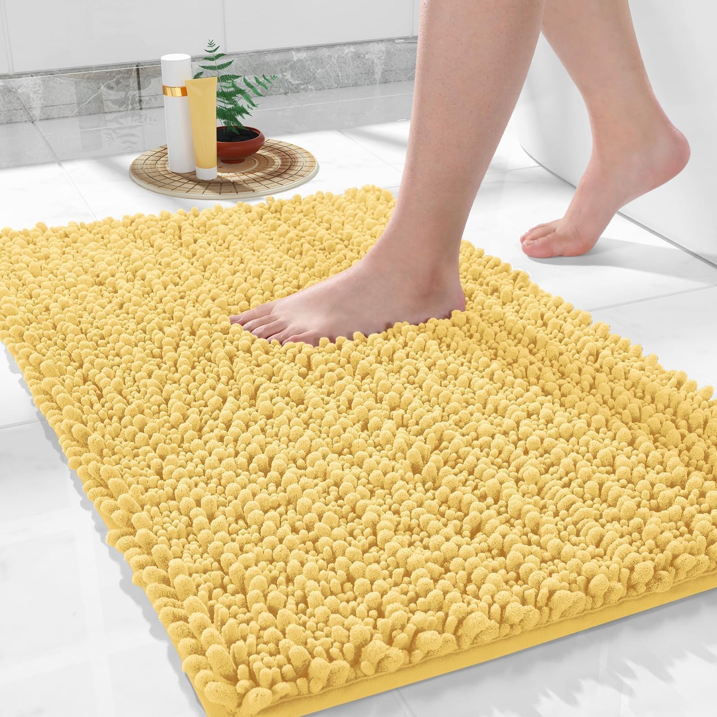 Yimobra Bathroom Rugs Non-Slip Washable – Extra Soft & Absorbent Chenille Bath Mat, Quick-Dry Plush Shaggy Floor & Vanity Bath Rugs for Tub & Shower, Modern Home Decor Accessories, 24 x 17, Grey