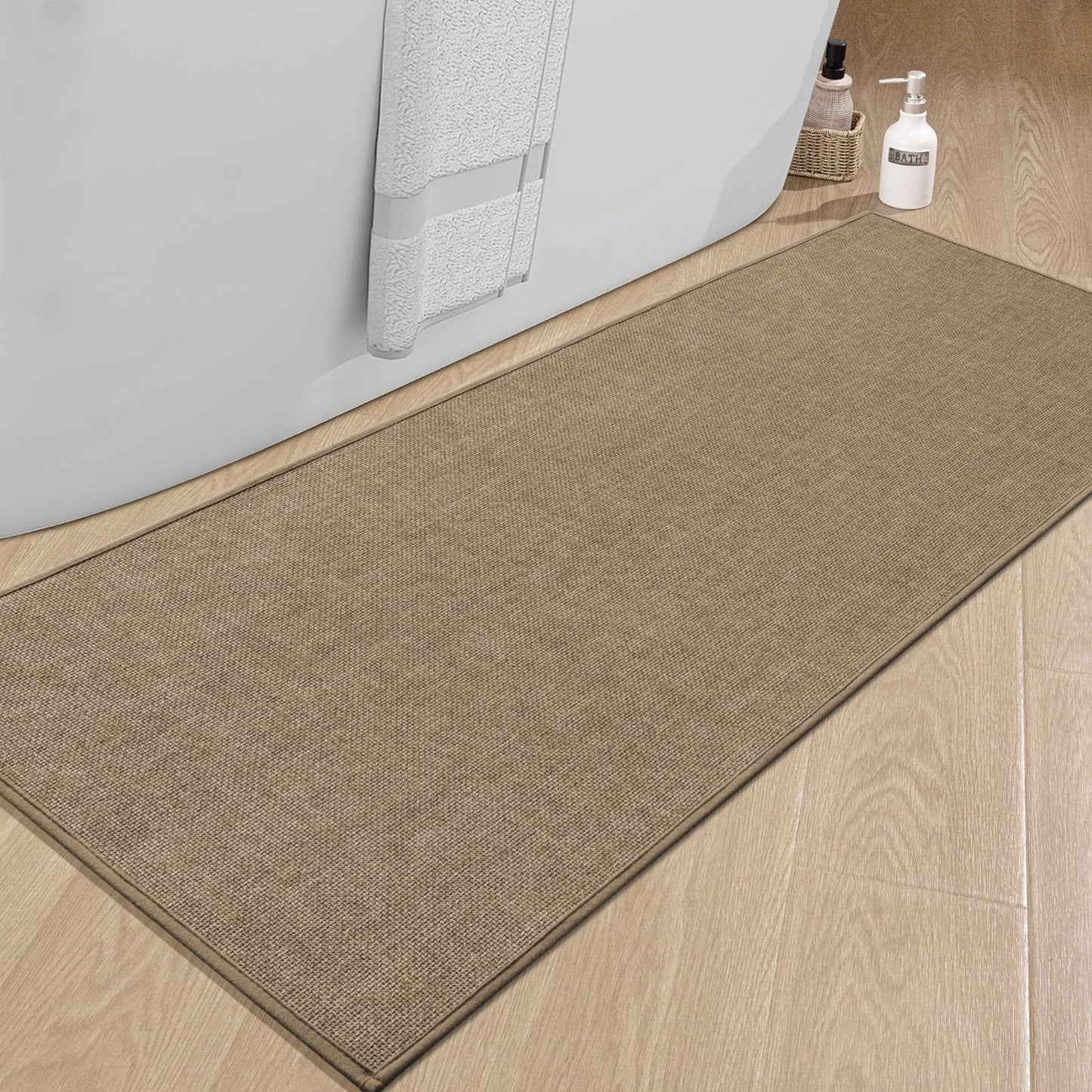 chakme Bathroom Rugs Mat 24x17, Ultra Thin Non Slip Bath Mat Small Quick Dry Absorbent Bath Mat for Bathroom Floor, (Dark Beige, 24"x17")