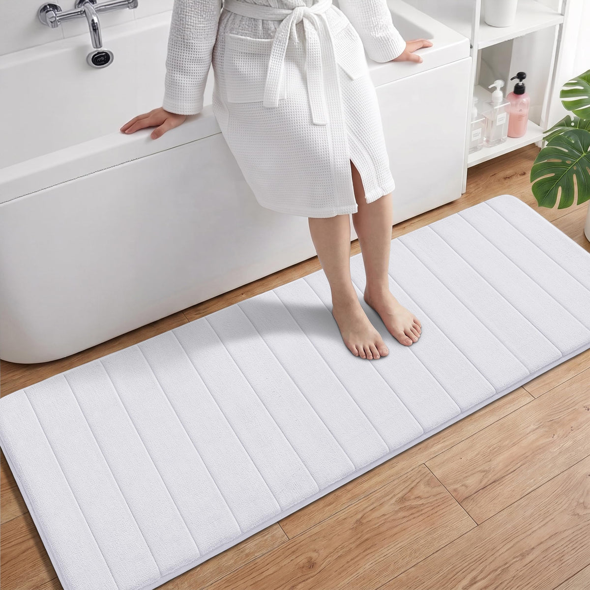 Yimobra Memory Foam Bath Mat, Super Soft Absorbent Bathroom Rug Non Slip, Quick Dry, Machine Washable Floor Carpet for Tub Shower, Home Decor Accessories, 24x17, Grey