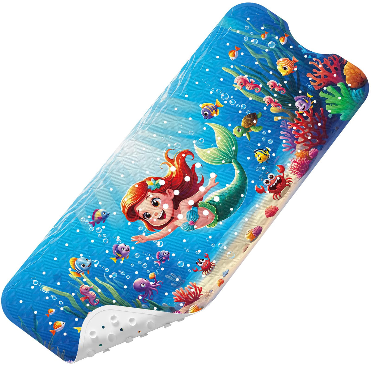 Baby Bath Mat for Tub Non Slip Kids, BPA Free Extra Long Bathtub Mat 40x16 with Drain Holes and 200 Suction Cups, Non Toxic Machine Washable Toddler Bath Mat, No Fading, Sea