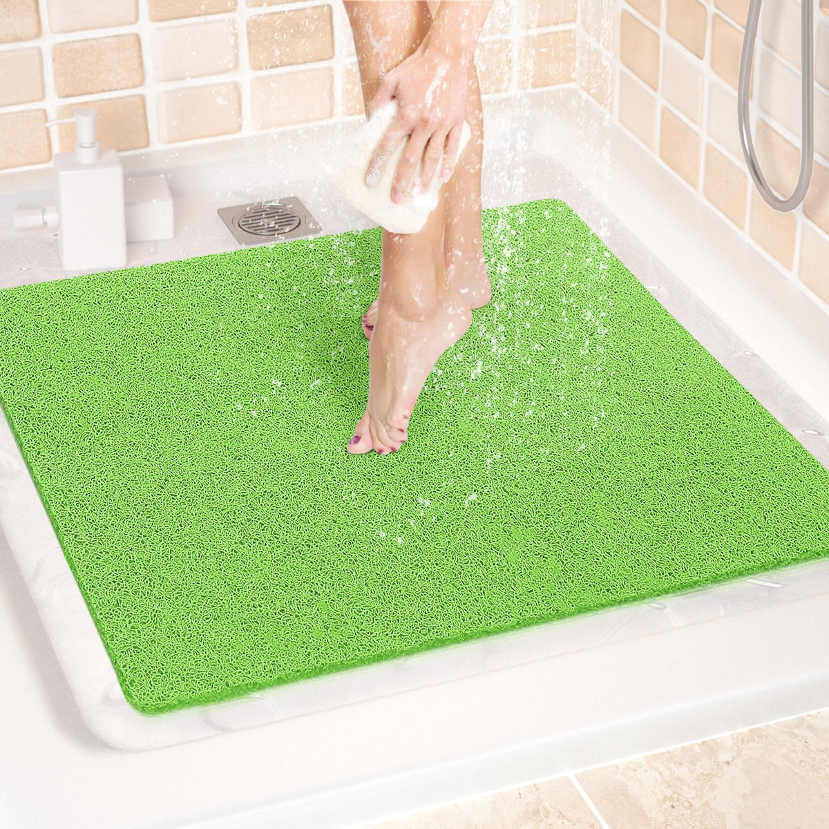 LuxStep Shower Mat Bathtub Mat,24x16 inch, Non-Slip Bath Mat with Drain, Quick Drying PVC Loofah Bathmat for Tub,Shower,Bathroom (Phthalate Free,Grey) | 24x16 inch PVC Loofah Bathmat for Tub,Shower,Bathroom (Phthalate Free,Grey)