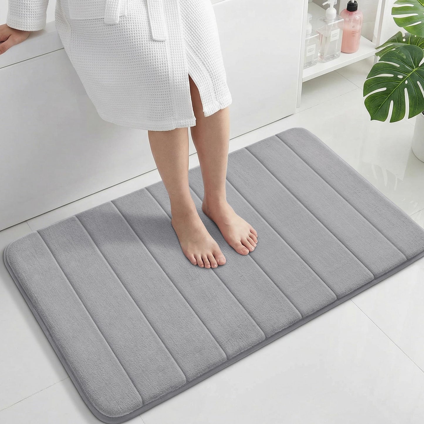 Yimobra Memory Foam Bath Mat, Super Soft Absorbent Bathroom Rug Non Slip, Quick Dry, Machine Washable Floor Carpet for Tub Shower, Home Decor Accessories, 24x17, Grey