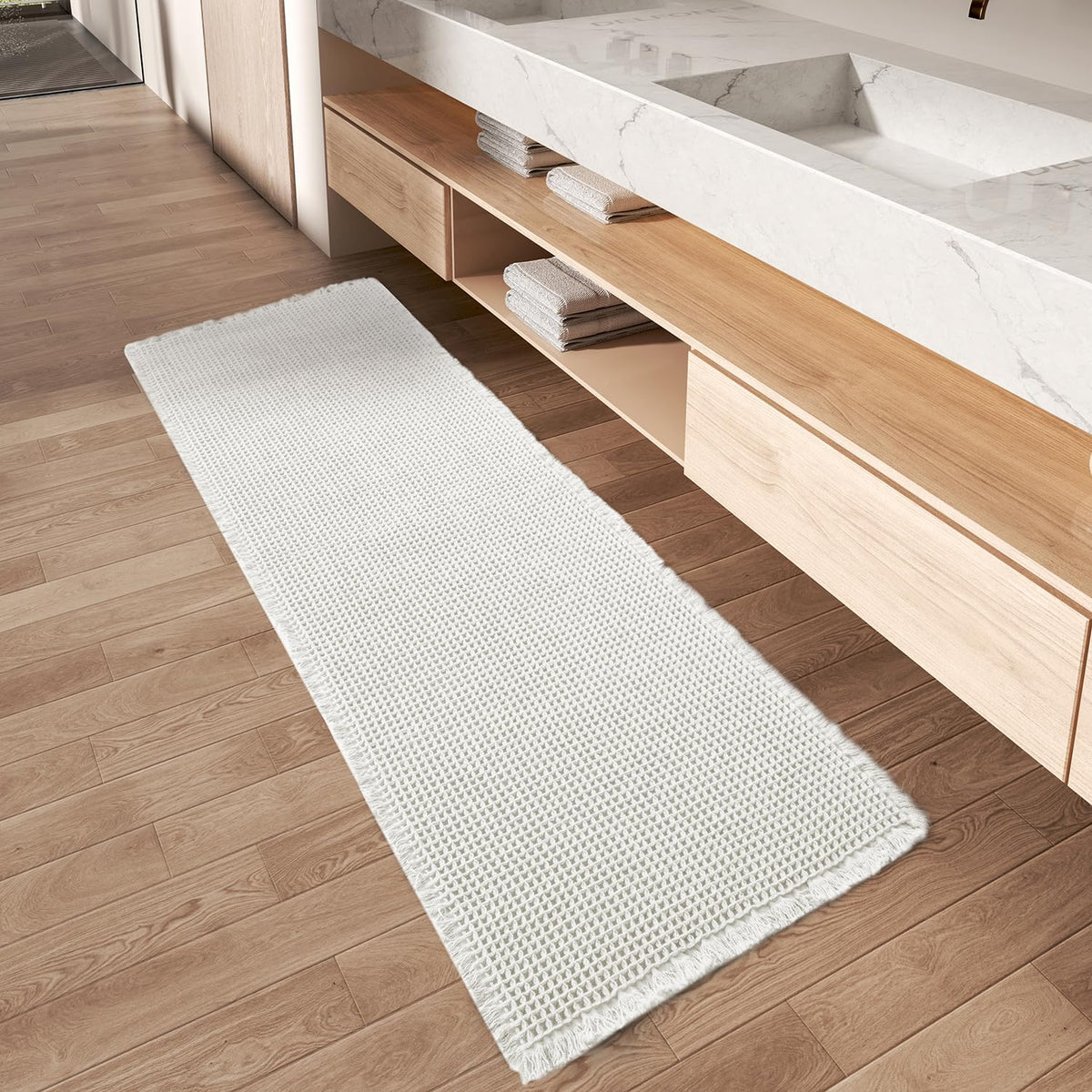 Upgraded Waffle Bath Mat Ultra Absorbent Non Slip Bathroom Mat, 17" x 24" | Brown, Quick Dry Washable Bathroom Rugs, Extra Soft Decorative Bath Rugs for Bathroom Floor, Beside Tub and Shower