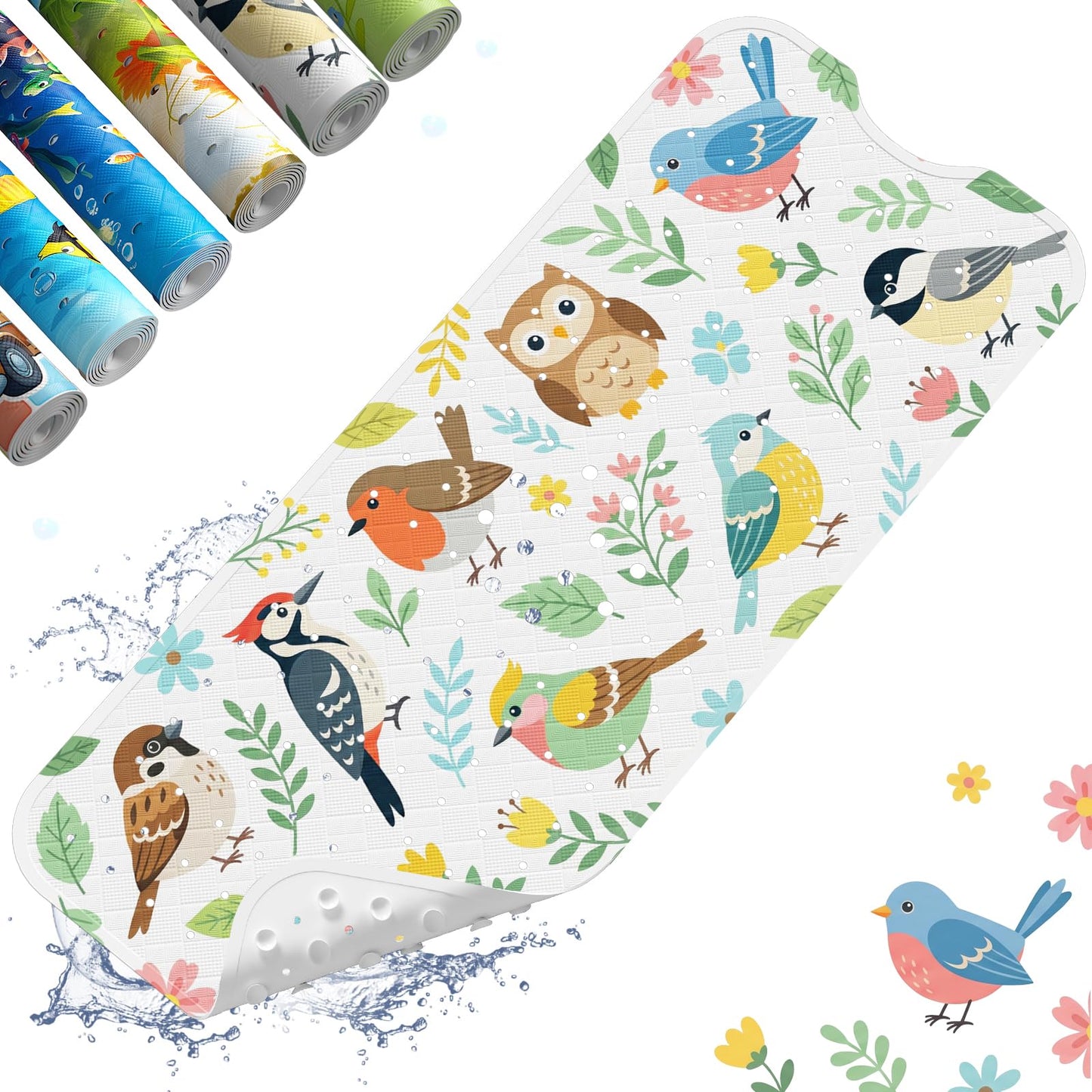 XIYUNTE Baby Bath Mat for Tub Non Slip Kids Bath Mat - 40''x16'' Extra Long Cartoon Turtle Baby Bath Tub Mat Eco-Friendly Toddler Bath Mats with Suction Cups & Drain Holes, Easy to Clean & Easy Drying