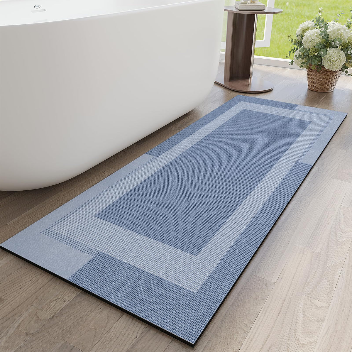 YDKGL Non Slip Bath Mat Thin Bathroom Rugs Fit Under Door Grey 16"x 24" | Quick Dry Absorbent Washable Rubber Backing Bath Rug Shower Mat Bathroom Floor Mat for Sink Bathtub Beside Shower Entrance