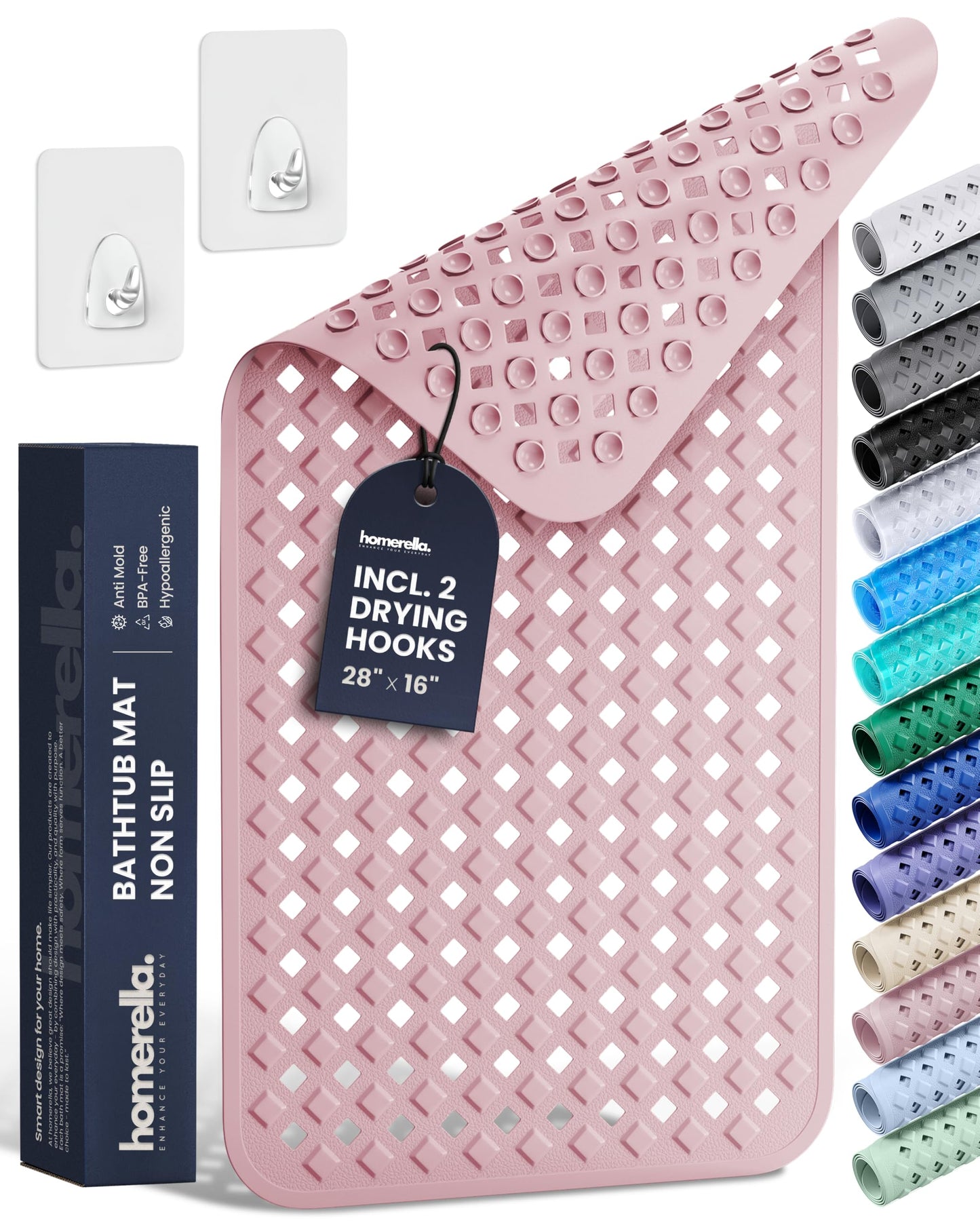 homerella Bathtub Mat Non Slip 35x16 Shower Mat Non Slip Anti Mold BPA Free | Mildew Resistant, Machine Washable, Extra Long Tub Mat, Shower Mats for Inside Shower, Bath Mat for Tub Non Slip EU Certified
