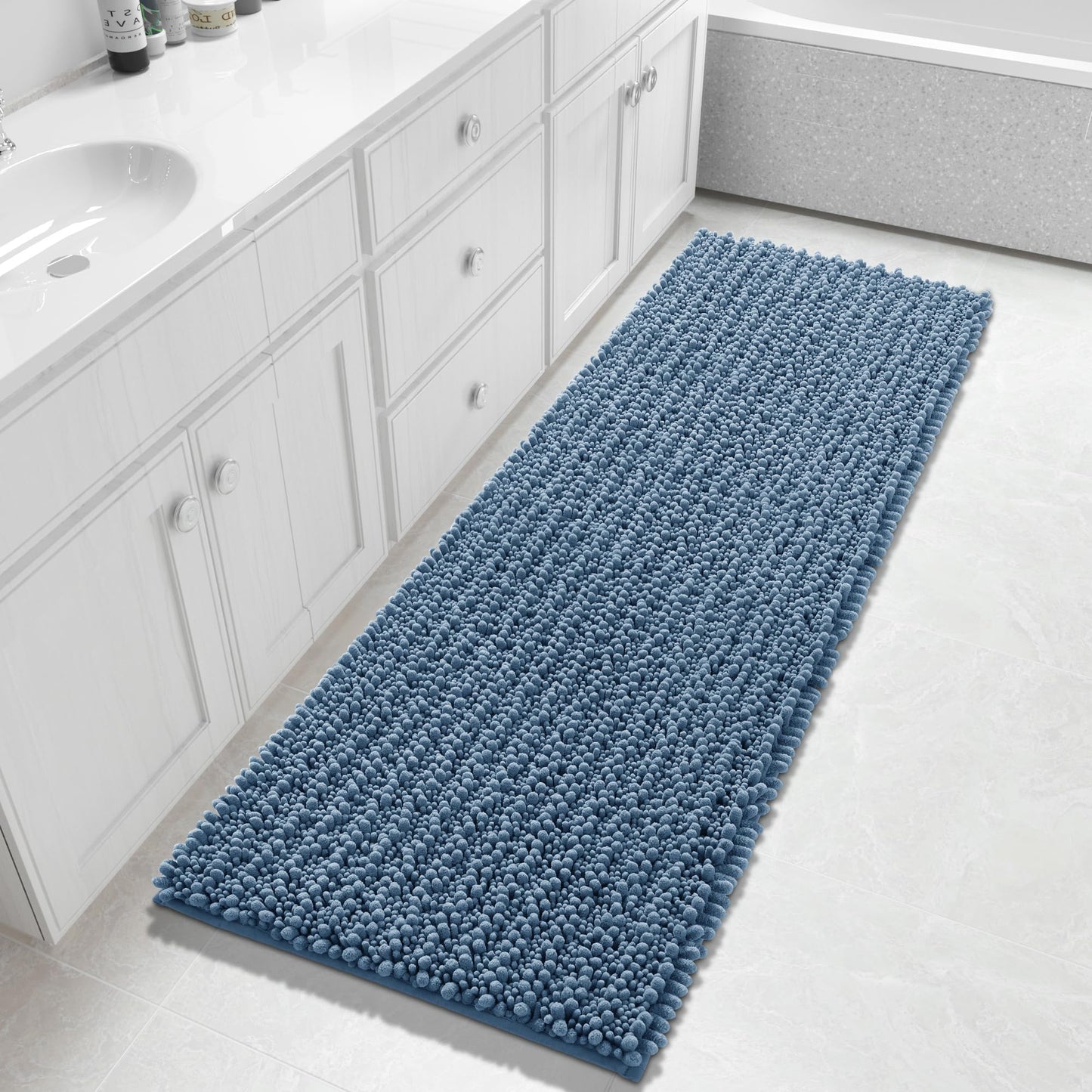 Yimobra Bathroom Rugs Non-Slip Washable – Extra Soft & Absorbent Chenille Bath Mat, Quick-Dry Plush Shaggy Floor & Vanity Bath Rugs for Tub & Shower, Modern Home Decor Accessories, 24 x 17, Grey