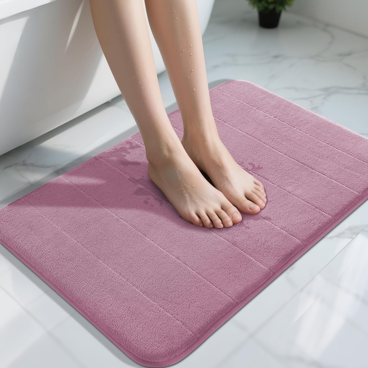 Yimobra Memory Foam Bath Mat, Super Soft Absorbent Bathroom Rug Non Slip, Quick Dry, Machine Washable Floor Carpet for Tub Shower, Home Decor Accessories, 24x17, Grey