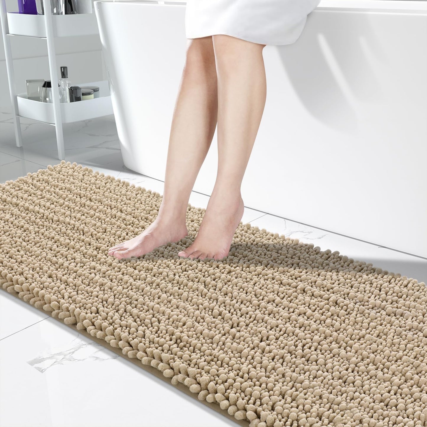 Yimobra Bathroom Rugs Non-Slip Washable – Extra Soft & Absorbent Chenille Bath Mat, Quick-Dry Plush Shaggy Floor & Vanity Bath Rugs for Tub & Shower, Modern Home Decor Accessories, 24 x 17, Grey