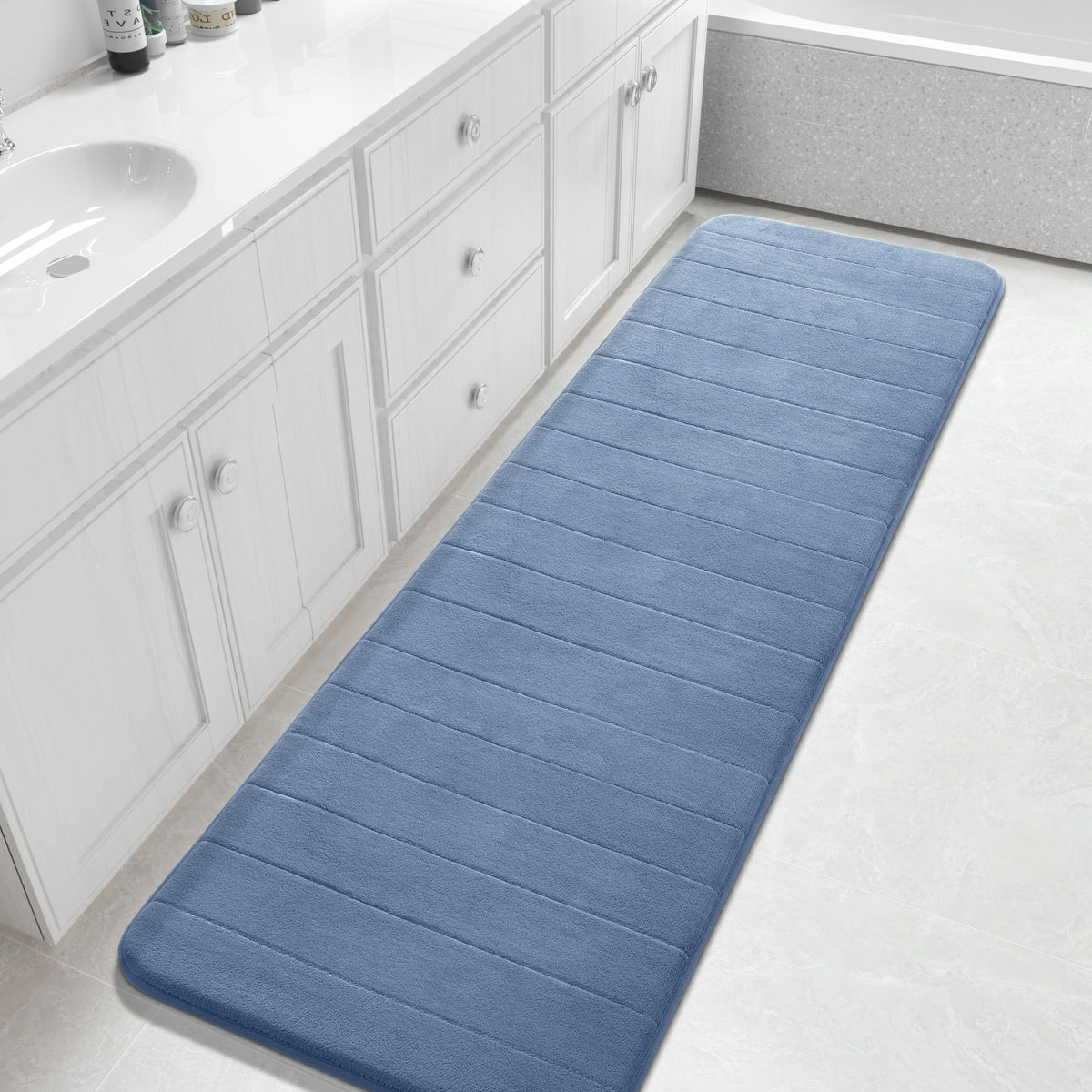 Yimobra Memory Foam Bath Mat, Super Soft Absorbent Bathroom Rug Non Slip, Quick Dry, Machine Washable Floor Carpet for Tub Shower, Home Decor Accessories, 24x17, Grey