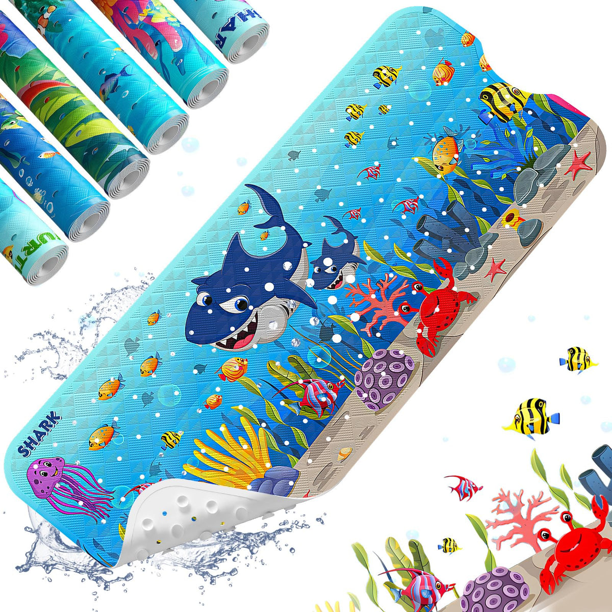 XIYUNTE Baby Bath Mat for Tub Non Slip Kids Bath Mat - 40''x16'' Extra Long Cartoon Bathtub Mat Non Slip Kids Shower Mat Eco-Friendly Toddler Bath Mats with Suction Cups, Machine Washable