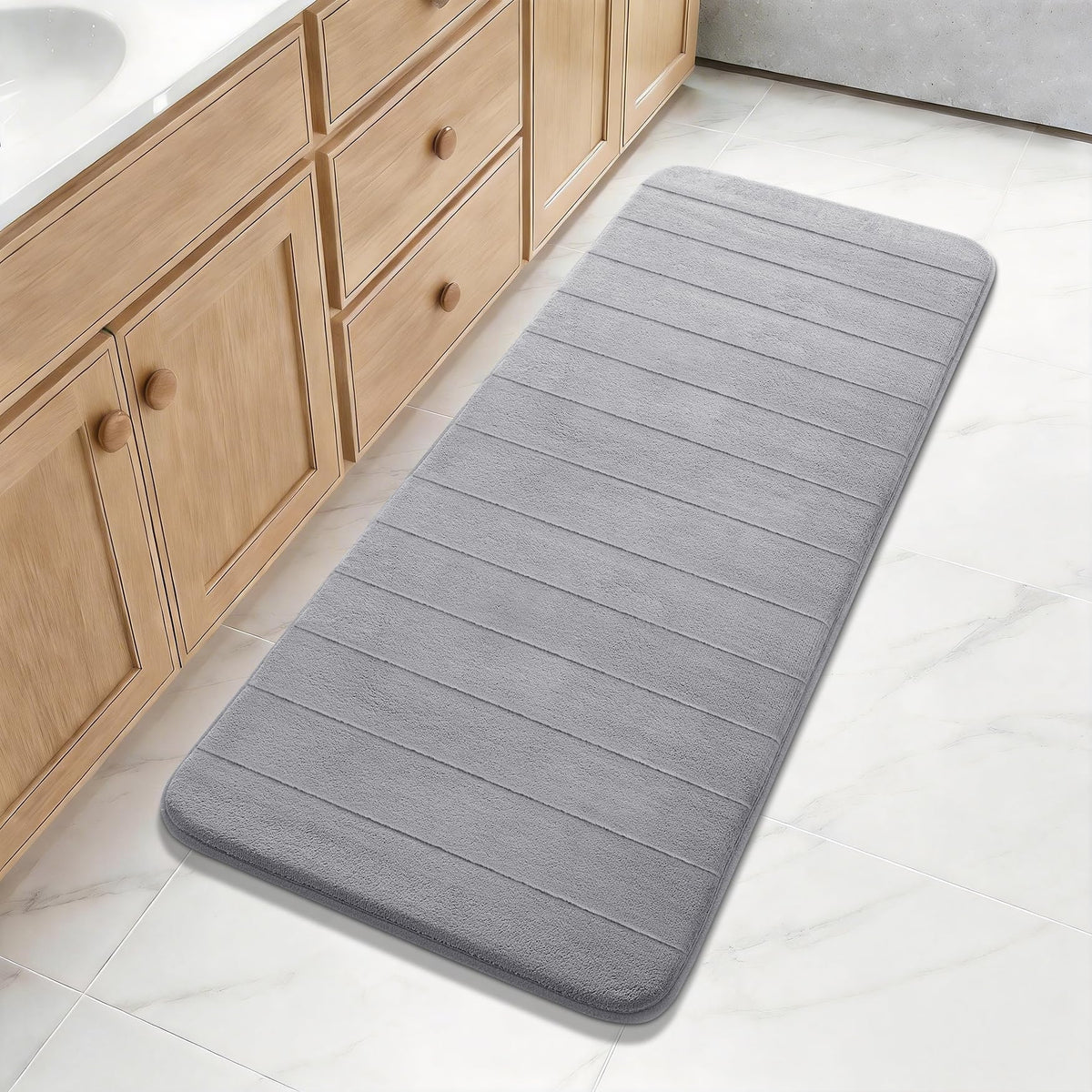 Yimobra Memory Foam Bath Mat, Super Soft Absorbent Bathroom Rug Non Slip, Quick Dry, Machine Washable Floor Carpet for Tub Shower, Home Decor Accessories, 24x17, Grey