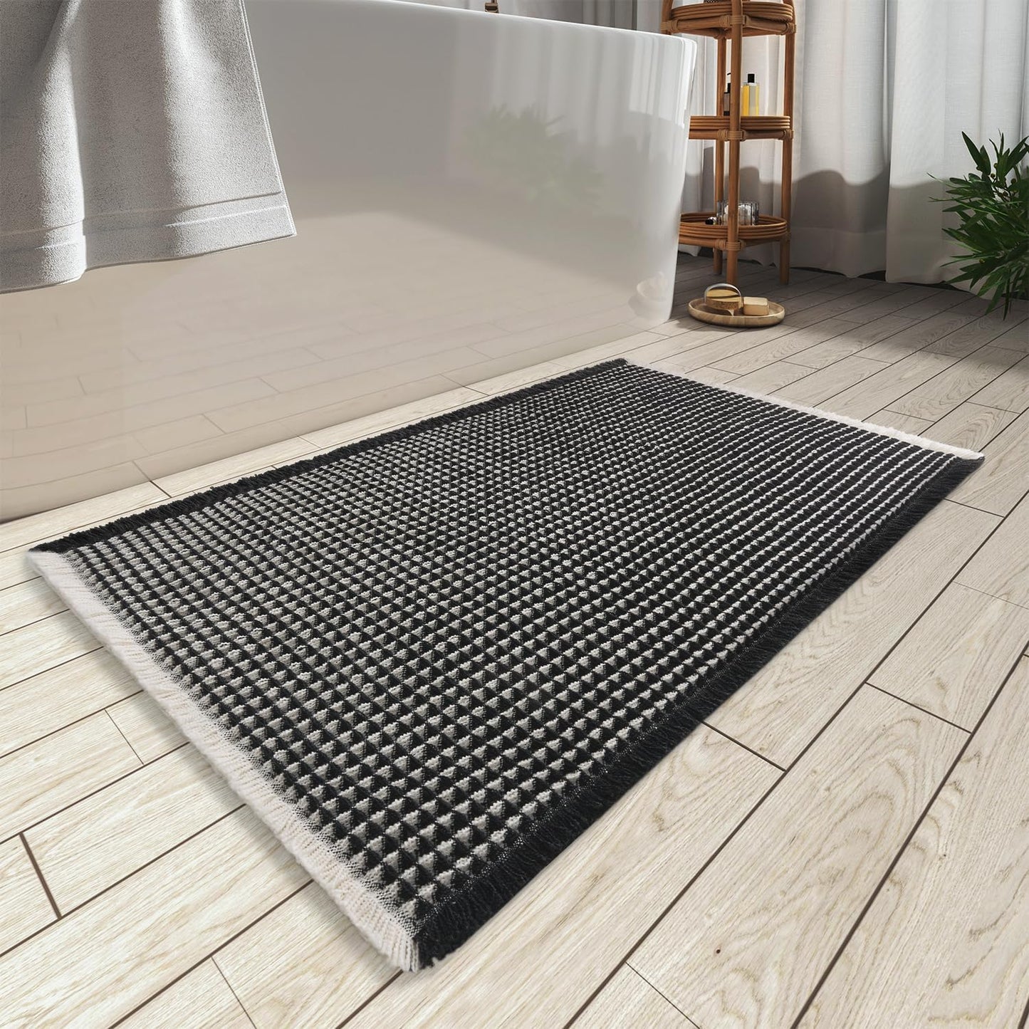 Upgraded Waffle Bath Mat Ultra Absorbent Non Slip Bathroom Mat, 17" x 24" | Brown, Quick Dry Washable Bathroom Rugs, Extra Soft Decorative Bath Rugs for Bathroom Floor, Beside Tub and Shower