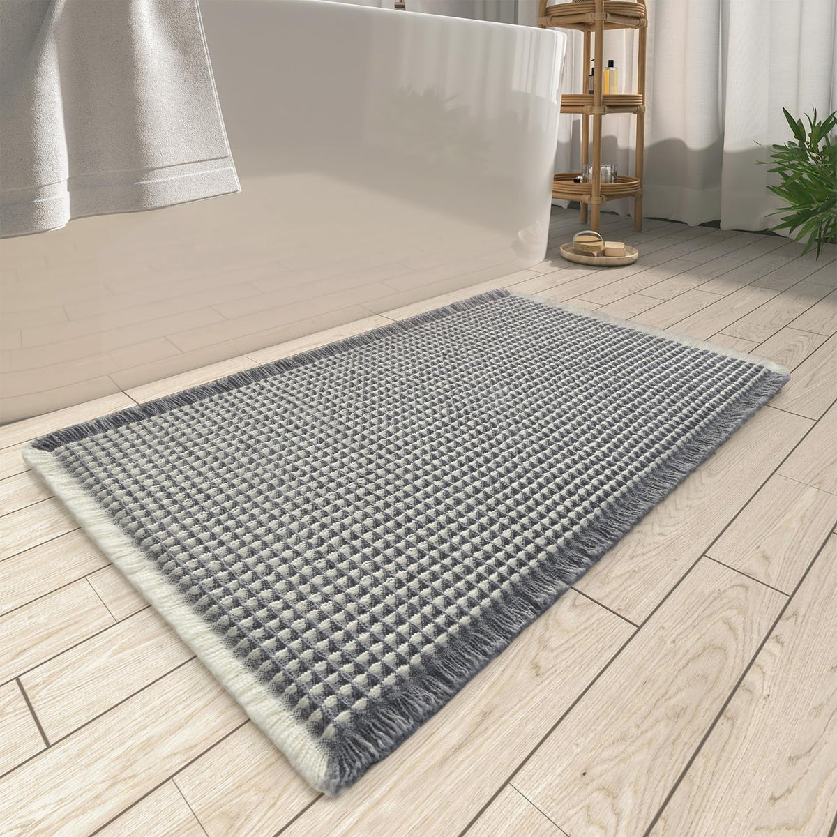 Upgraded Waffle Bath Mat Ultra Absorbent Non Slip Bathroom Mat, 17" x 24" | Brown, Quick Dry Washable Bathroom Rugs, Extra Soft Decorative Bath Rugs for Bathroom Floor, Beside Tub and Shower