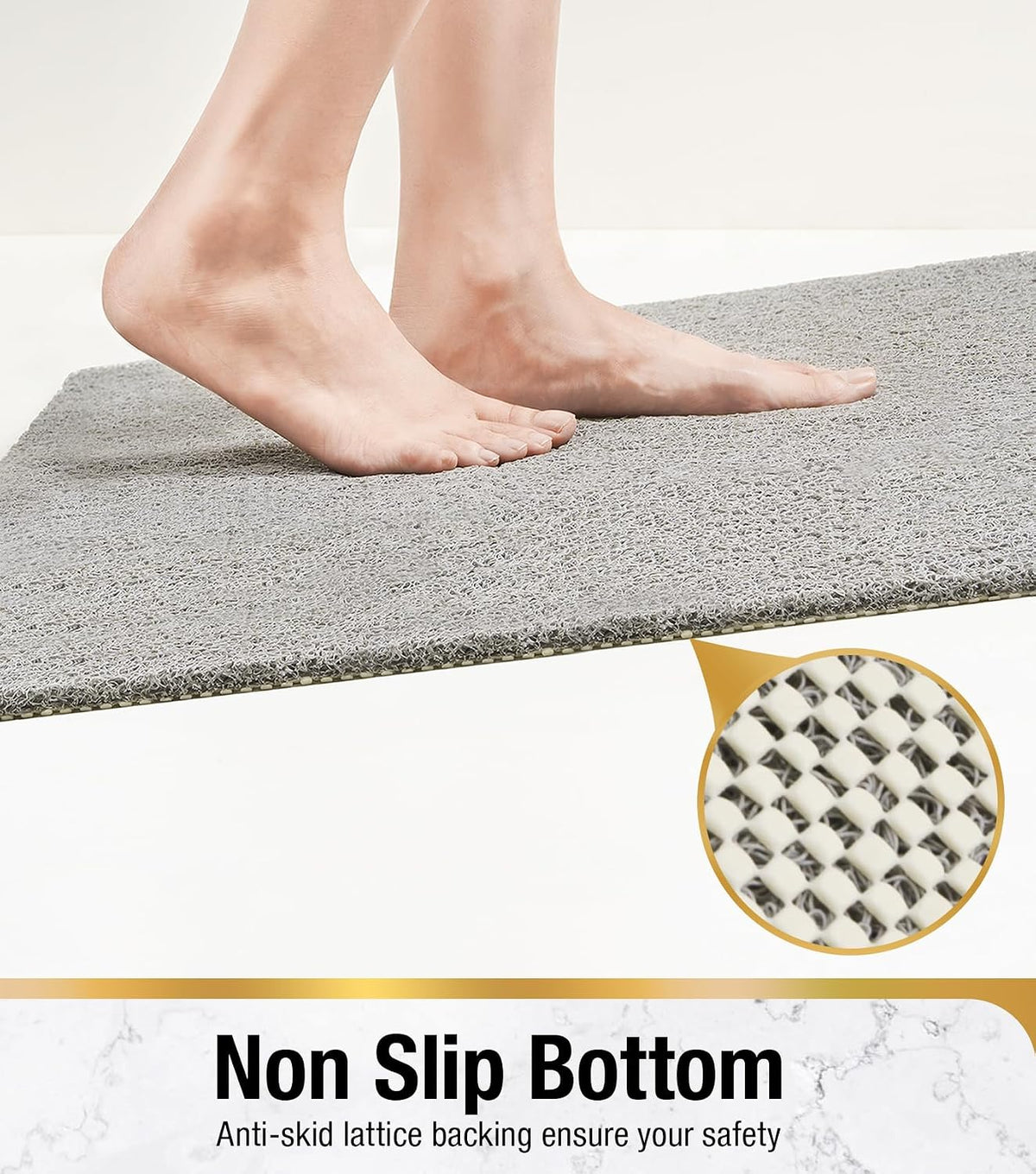 HITSLAM Shower mat Non Slip, 24 x 16 Inch Bath Mat for Tub with Drain Holes, Soft PVC Loofah Bathtub Mat Non Slip, Quick Drying Bathroom Shower Mat, Grey