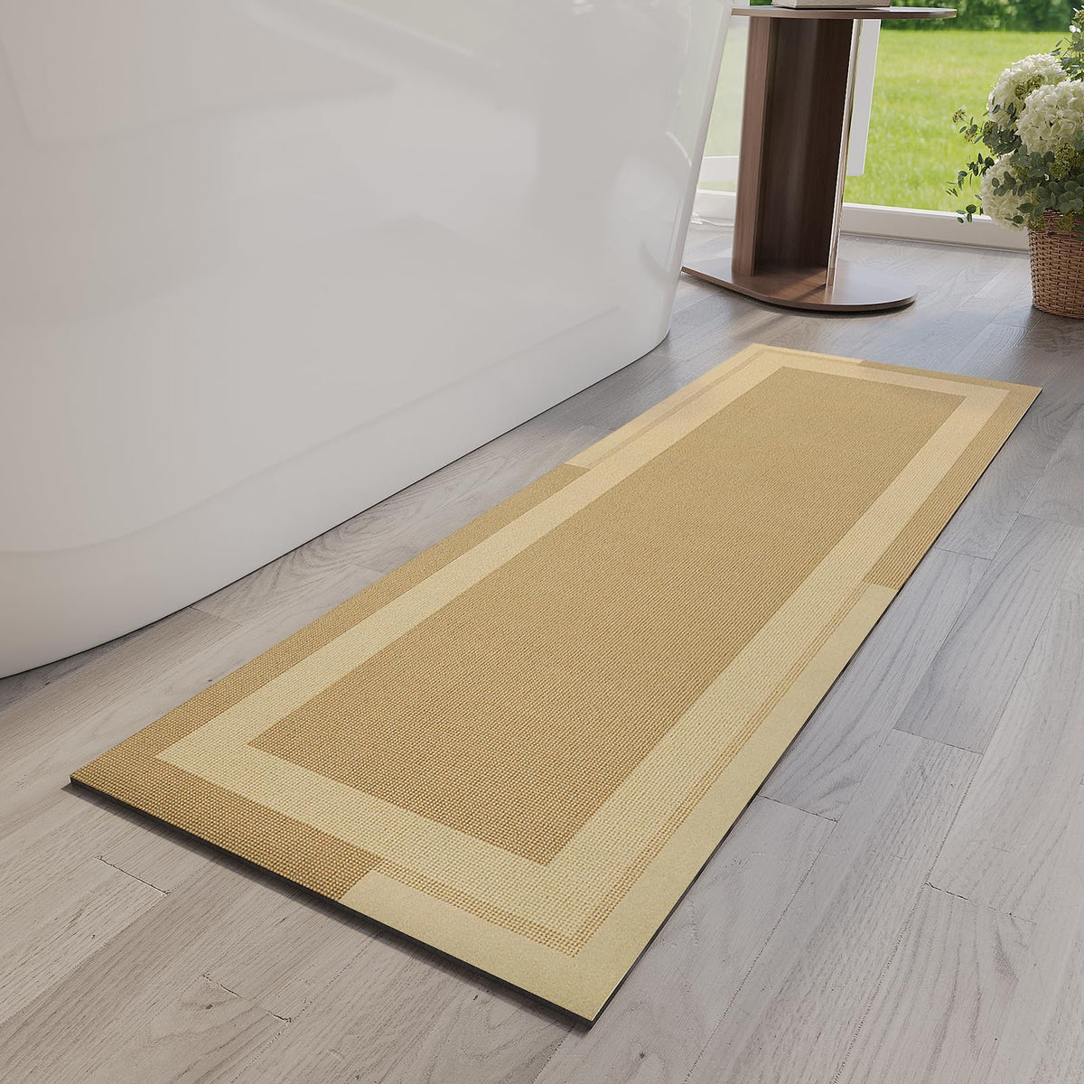 YDKGL Non Slip Bath Mat Thin Bathroom Rugs Fit Under Door Grey 16"x 24" | Quick Dry Absorbent Washable Rubber Backing Bath Rug Shower Mat Bathroom Floor Mat for Sink Bathtub Beside Shower Entrance