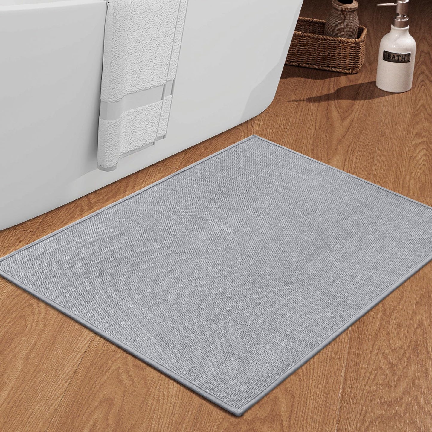chakme Bathroom Rugs Mat 24x17, Ultra Thin Non Slip Bath Mat Small Quick Dry Absorbent Bath Mat for Bathroom Floor, (Dark Beige, 24"x17")