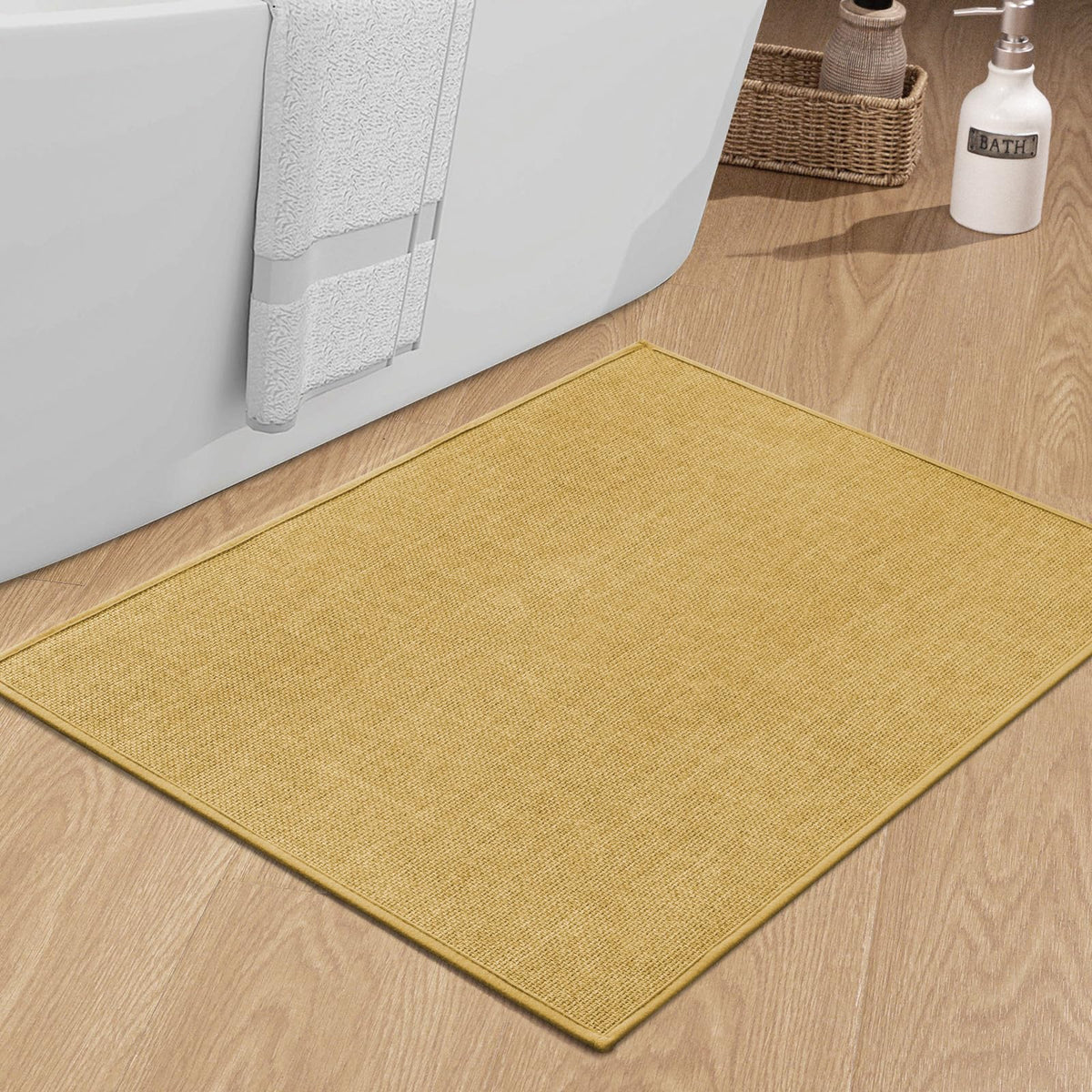 chakme Bathroom Rugs Mat 24x17, Ultra Thin Non Slip Bath Mat Small Quick Dry Absorbent Bath Mat for Bathroom Floor, (Dark Beige, 24"x17")