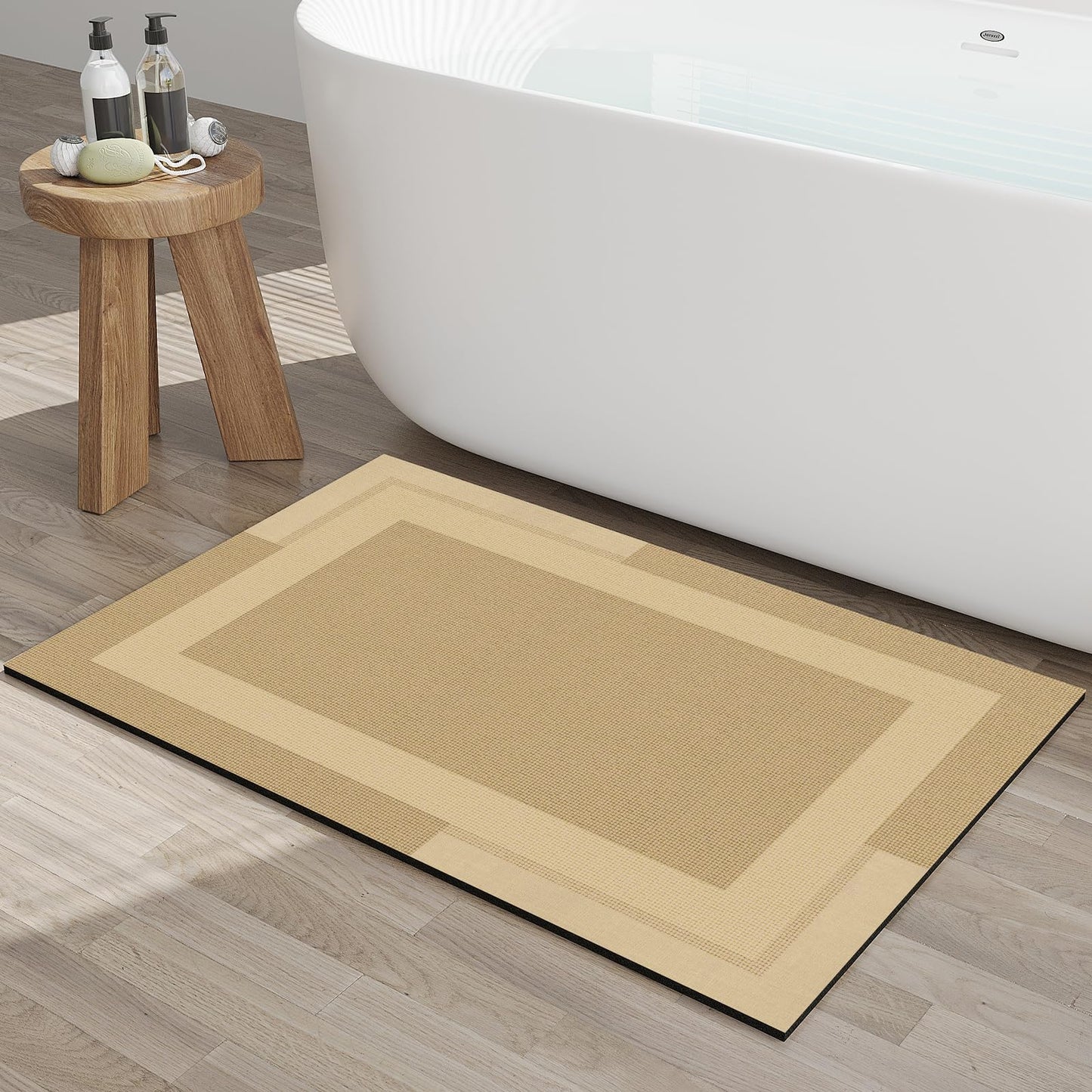 YDKGL Non Slip Bath Mat Thin Bathroom Rugs Fit Under Door Grey 16"x 24" | Quick Dry Absorbent Washable Rubber Backing Bath Rug Shower Mat Bathroom Floor Mat for Sink Bathtub Beside Shower Entrance