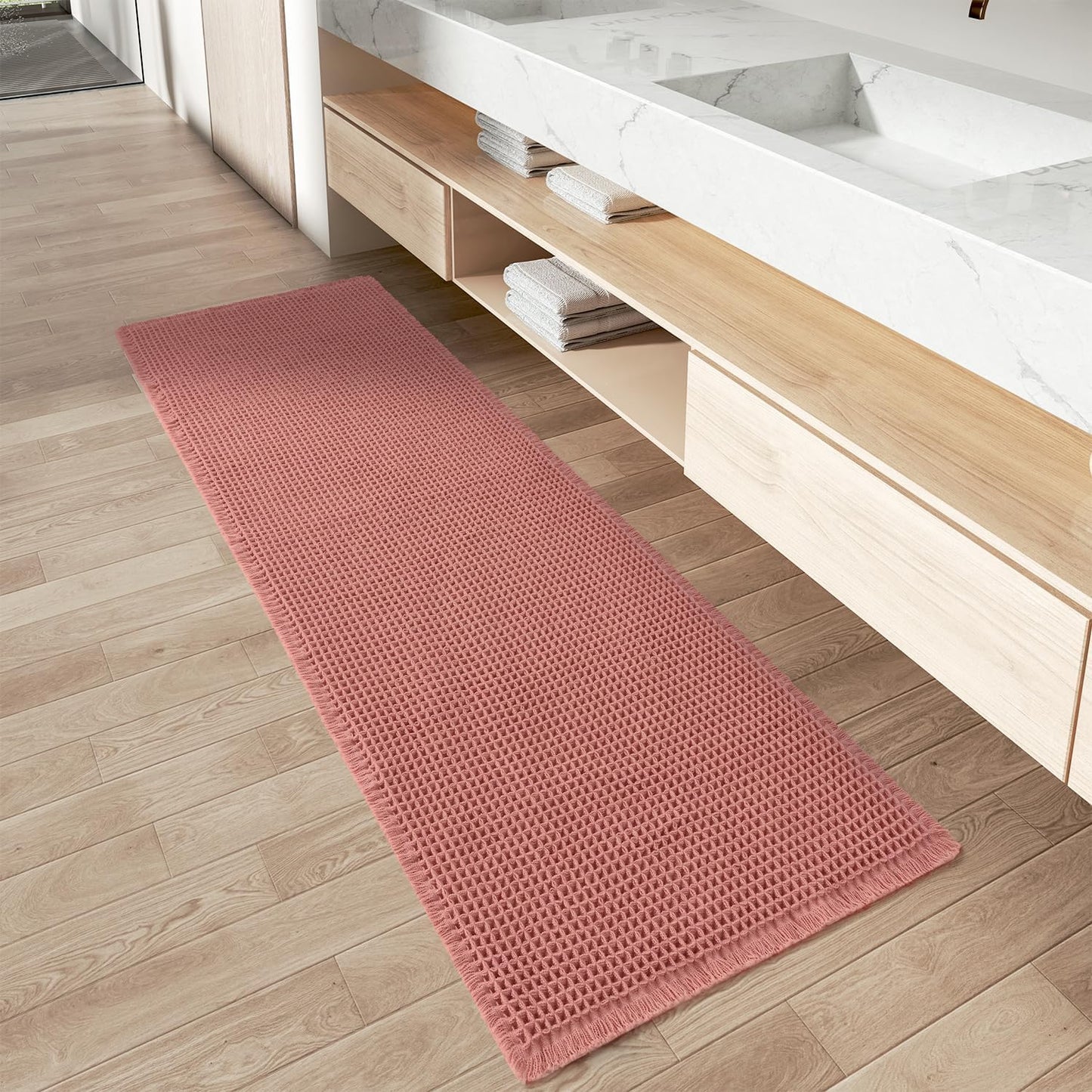Upgraded Waffle Bath Mat Ultra Absorbent Non Slip Bathroom Mat, 17" x 24" | Brown, Quick Dry Washable Bathroom Rugs, Extra Soft Decorative Bath Rugs for Bathroom Floor, Beside Tub and Shower