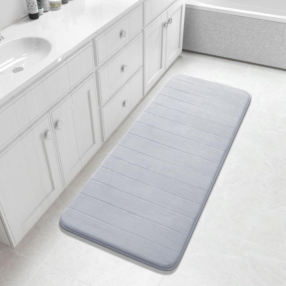 Yimobra Memory Foam Bath Mat, Super Soft Absorbent Bathroom Rug Non Slip, Quick Dry, Machine Washable Floor Carpet for Tub Shower, Home Decor Accessories, 24x17, Grey