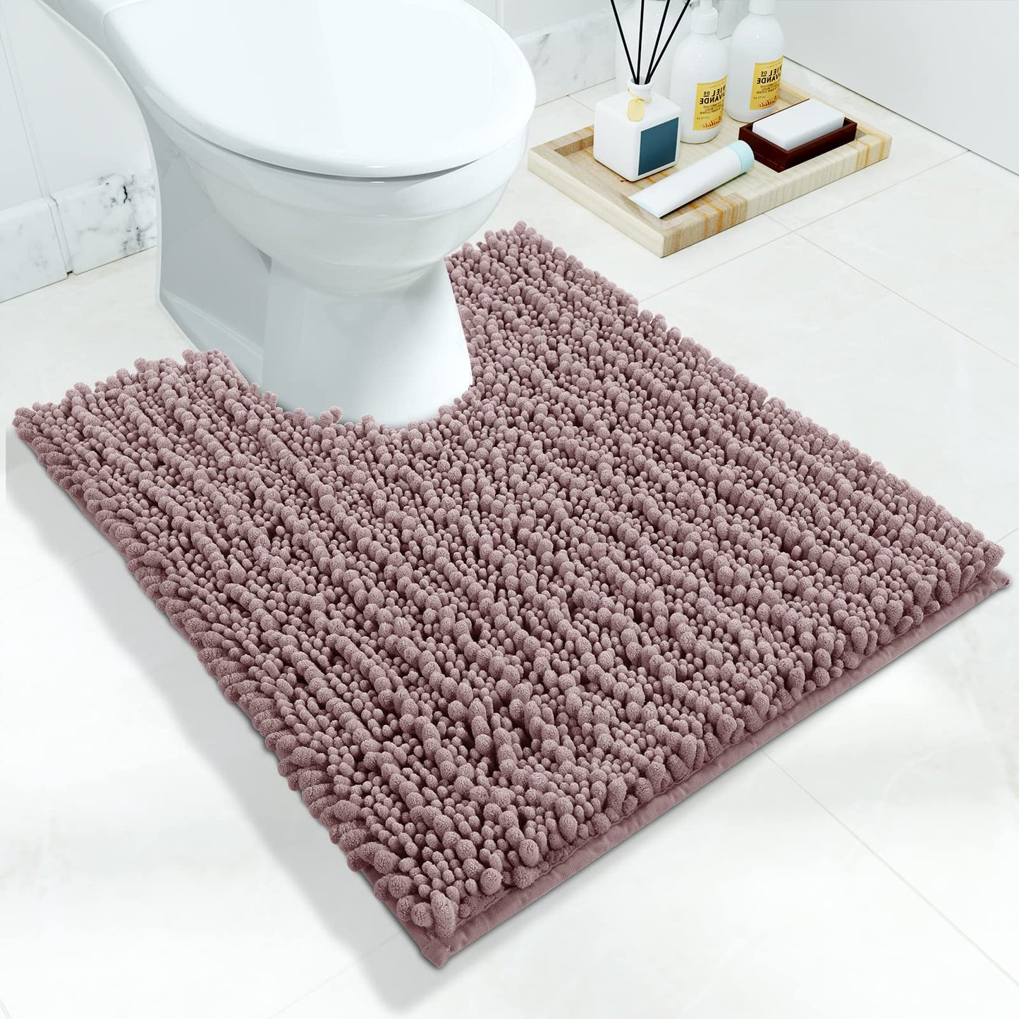 Yimobra Bathroom Rugs Non-Slip Washable – Extra Soft & Absorbent Chenille Bath Mat, Quick-Dry Plush Shaggy Floor & Vanity Bath Rugs for Tub & Shower, Modern Home Decor Accessories, 24 x 17, Grey