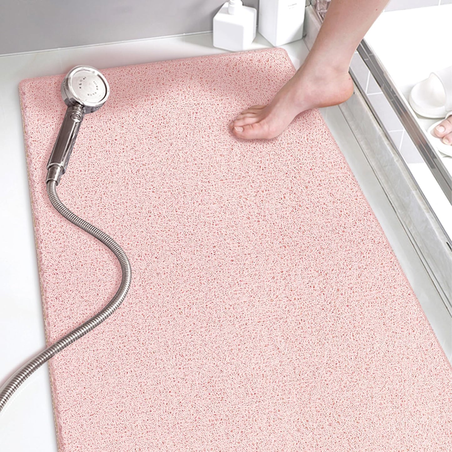 godehone Shower Mats Non Slip Without Suction Cups, PVC Loofah Bathroom Mats, Loofah Mats for Shower and Bathroom, Quick Drying, 15.7× 36 Inch, Grey