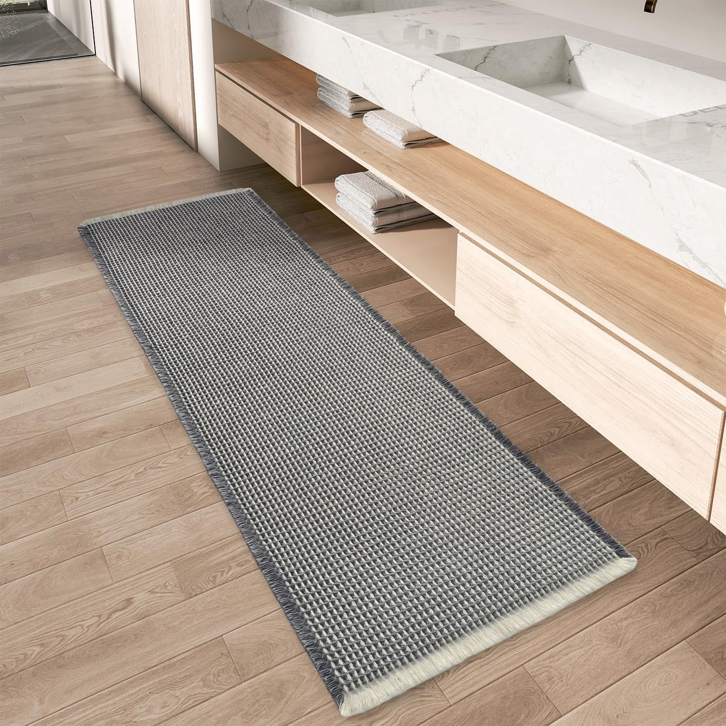 Upgraded Waffle Bath Mat Ultra Absorbent Non Slip Bathroom Mat, 17" x 24" | Brown, Quick Dry Washable Bathroom Rugs, Extra Soft Decorative Bath Rugs for Bathroom Floor, Beside Tub and Shower