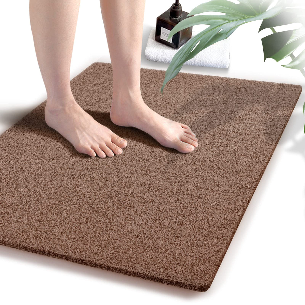 godehone Shower Mats Non Slip Without Suction Cups, PVC Loofah Bathroom Mats, Loofah Mats for Shower and Bathroom, Quick Drying, 15.7× 36 Inch, Grey