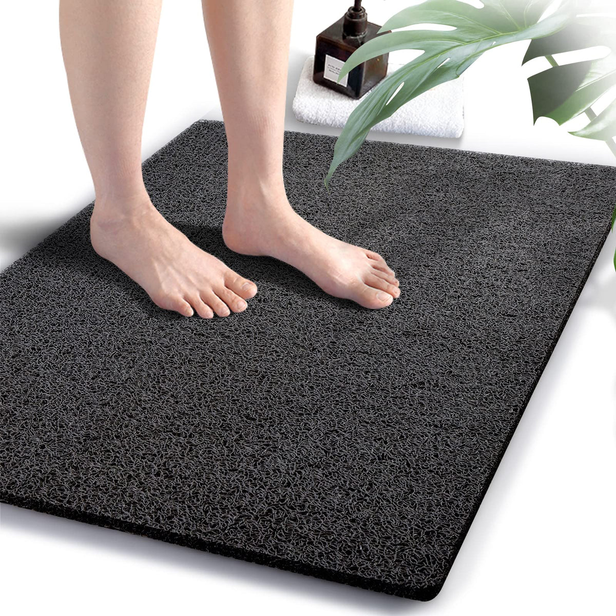 godehone Shower Mats Non Slip Without Suction Cups, PVC Loofah Bathroom Mats, Loofah Mats for Shower and Bathroom, Quick Drying, 15.7× 36 Inch, Grey