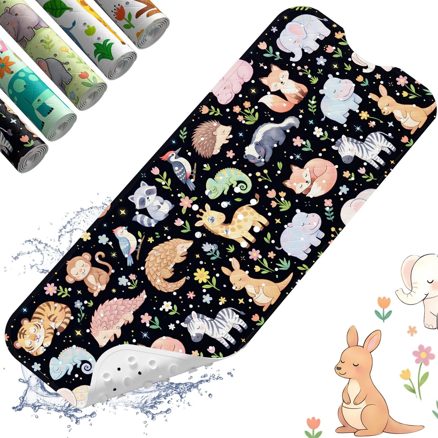 XIYUNTE Baby Bath Mat for Tub Non Slip Kids Bath Mat - 40''x16'' Extra Long Cartoon Turtle Baby Bath Tub Mat Eco-Friendly Toddler Bath Mats with Suction Cups & Drain Holes, Easy to Clean & Easy Drying