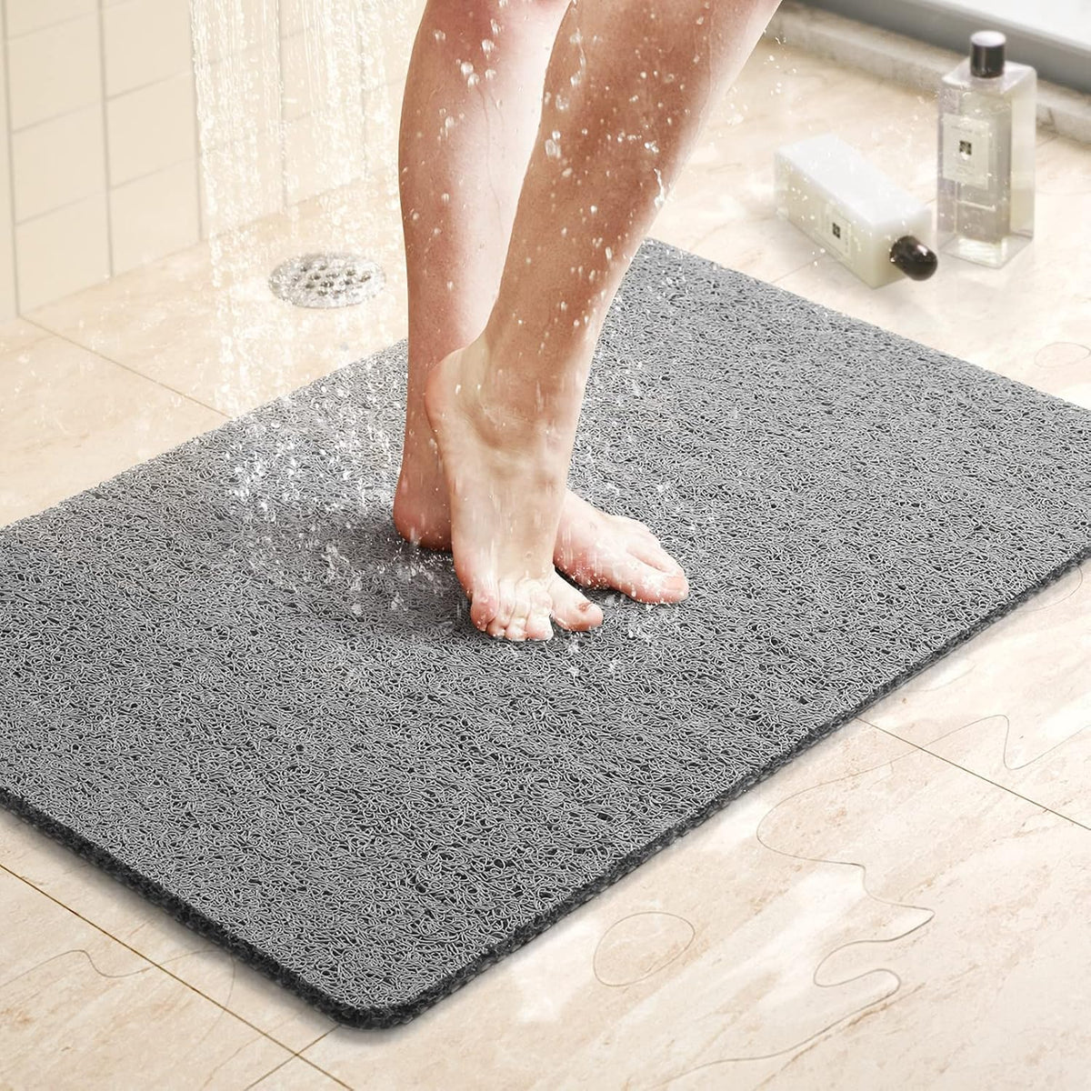 LuxStep Shower Mat Bathtub Mat,24x16 inch, Non-Slip Bath Mat with Drain, Quick Drying PVC Loofah Bathmat for Tub,Shower,Bathroom (Phthalate Free,Grey) | 24x16 inch PVC Loofah Bathmat for Tub,Shower,Bathroom (Phthalate Free,Grey)