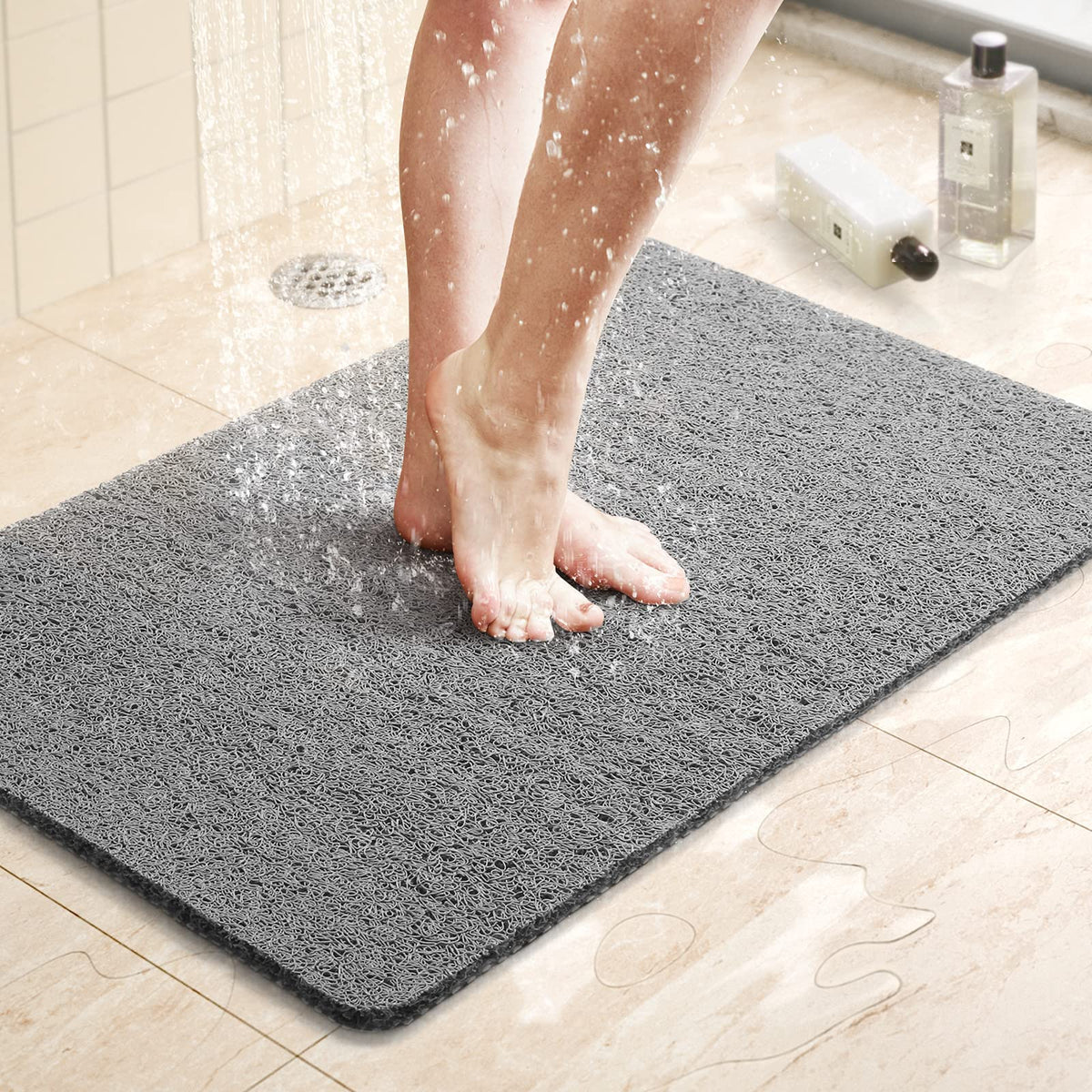 LuxStep Shower Mat Bathtub Mat,24x16 inch, Non-Slip Bath Mat with Drain, Quick Drying PVC Loofah Bathmat for Tub,Shower,Bathroom (Phthalate Free,Grey) | 24x16 inch PVC Loofah Bathmat for Tub,Shower,Bathroom (Phthalate Free,Grey)