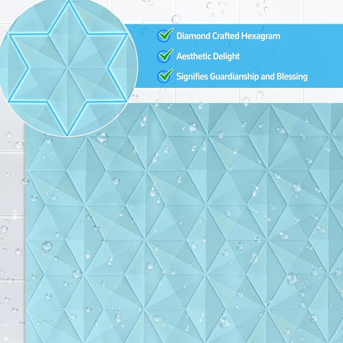 Non Slip Bathtub Mat for Bath Tub Shower - 241 Vacuum Suction Cups | 100% Natural Rubber - Unique Diamond Texture - Soft & Safe for Fatigue Relief - Machine Washable - 16 × 28 Inch