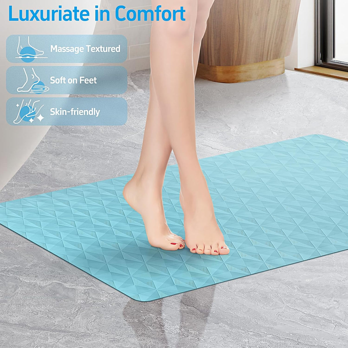 Non Slip Bathtub Mat for Bath Tub Shower - 241 Vacuum Suction Cups | 100% Natural Rubber - Unique Diamond Texture - Soft & Safe for Fatigue Relief - Machine Washable - 16 × 28 Inch