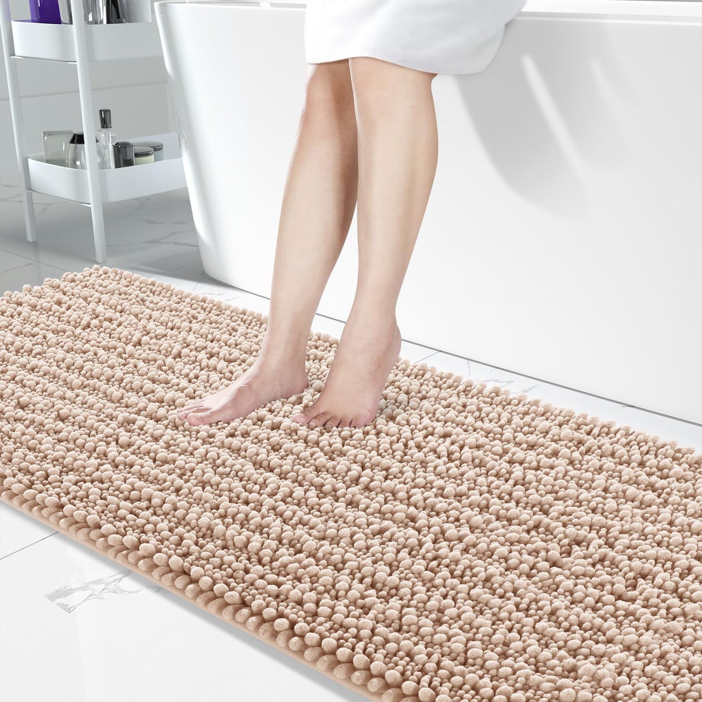 Yimobra Bathroom Rugs Non-Slip Washable – Extra Soft & Absorbent Chenille Bath Mat, Quick-Dry Plush Shaggy Floor & Vanity Bath Rugs for Tub & Shower, Modern Home Decor Accessories, 24 x 17, Grey