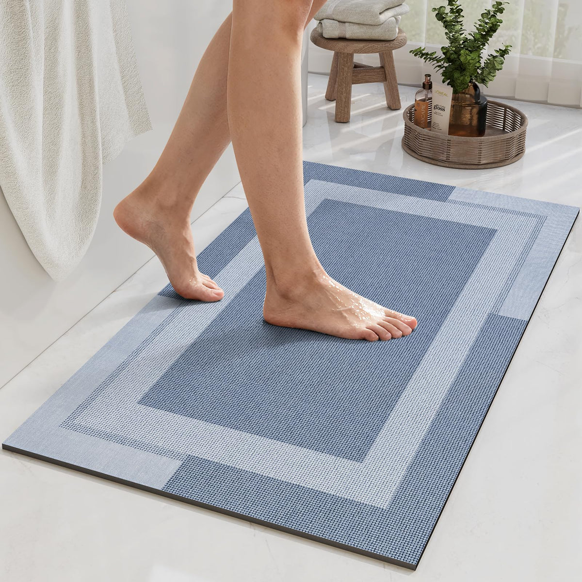 YDKGL Non Slip Bath Mat Thin Bathroom Rugs Fit Under Door Grey 16"x 24" | Quick Dry Absorbent Washable Rubber Backing Bath Rug Shower Mat Bathroom Floor Mat for Sink Bathtub Beside Shower Entrance